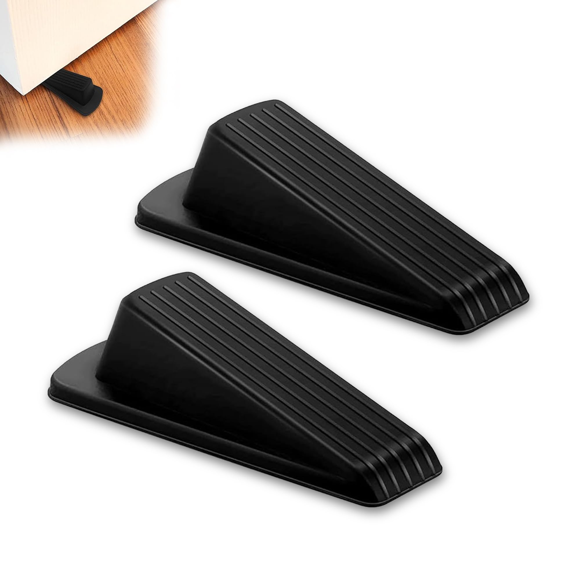 GLUN® Rubber Door Stopper, Pack of 2 Black Colour, Door Stop Wedge for Carpet, Tile, Concrete Floor, Stoppers for Bottom of Door for Commercial & Home Use