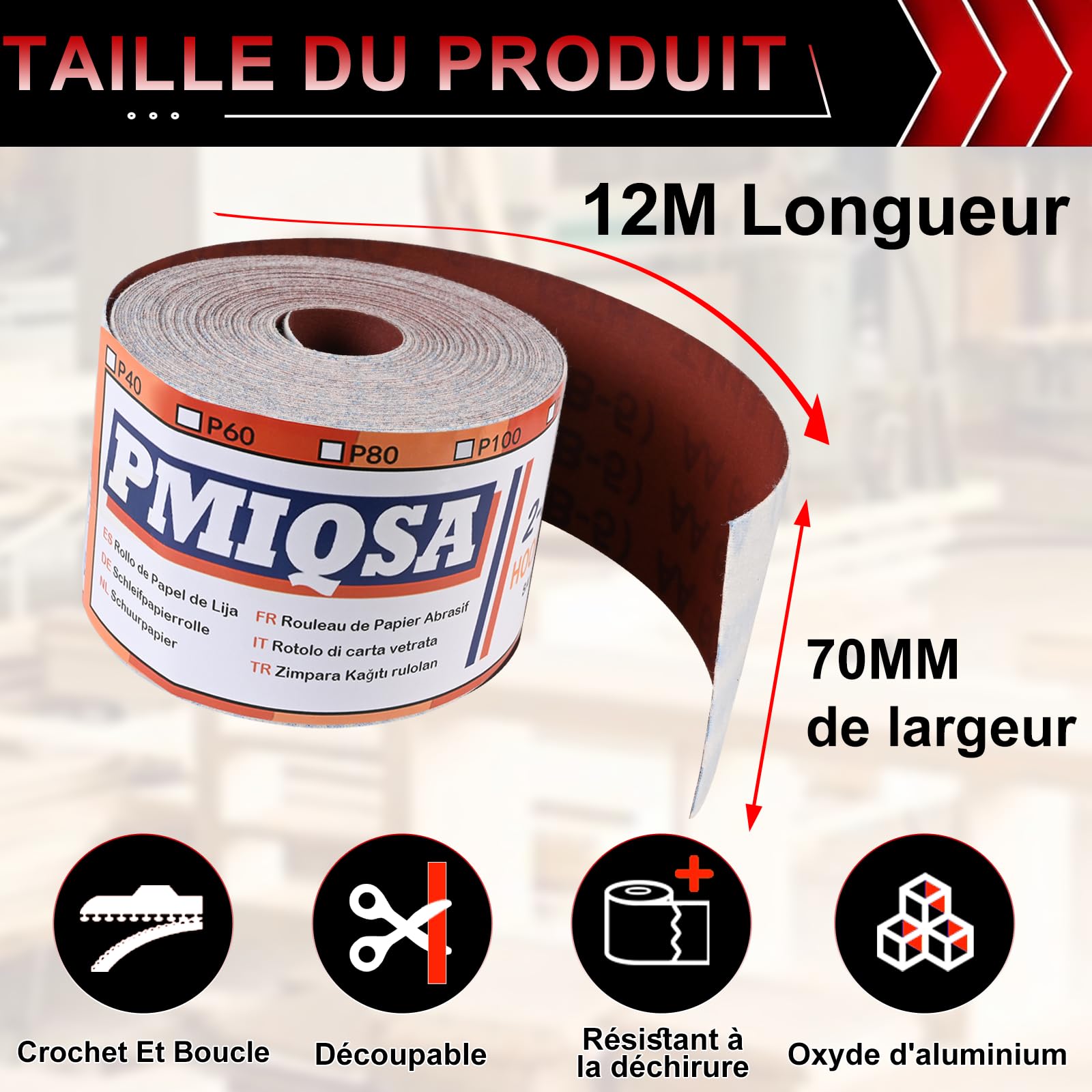 Rouleau De 12 M De Papier Abrasif Auto-Agrippant Grain 240 | Papier De Oxyde D’Aluminium pour Le Bois, Le MéTal, La Peinture, Le PlâTre pour Ponceuses Vibrantes et Manuelles