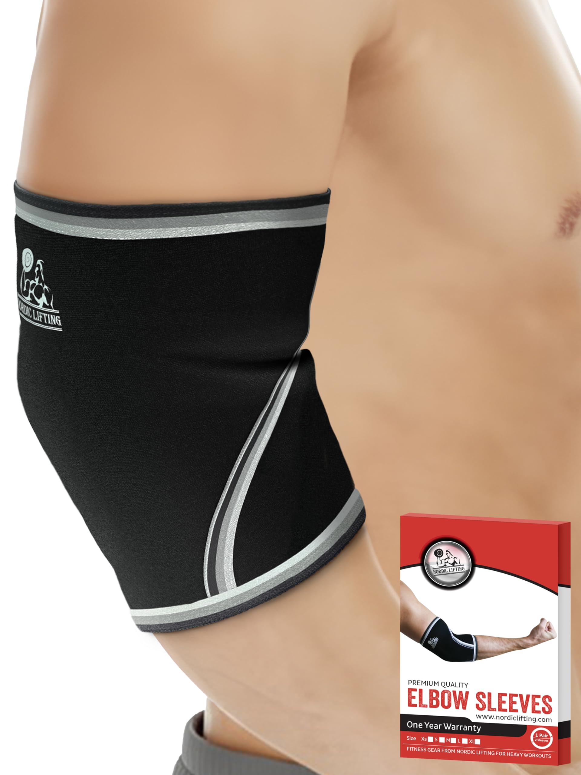 Nordic Lifting Elbow Sleeves (1 Pair) Support & Compression for Weightlifting, Powerlifting, Cross-Training & Tennis - 5mm Neoprene Sleeve for the Best Performance - Both Women & Men