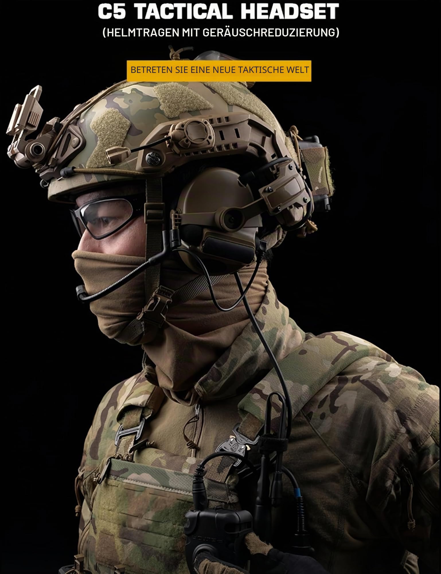 ACEXIER Taktisches Helm-Headset – Kommunikationskopfhörer mit Geräuschunterdrückung, umkehrbares Mikrofon, faltbares Design, NRR21dB-Gehörschutz für Outdoor-Aktivitäten