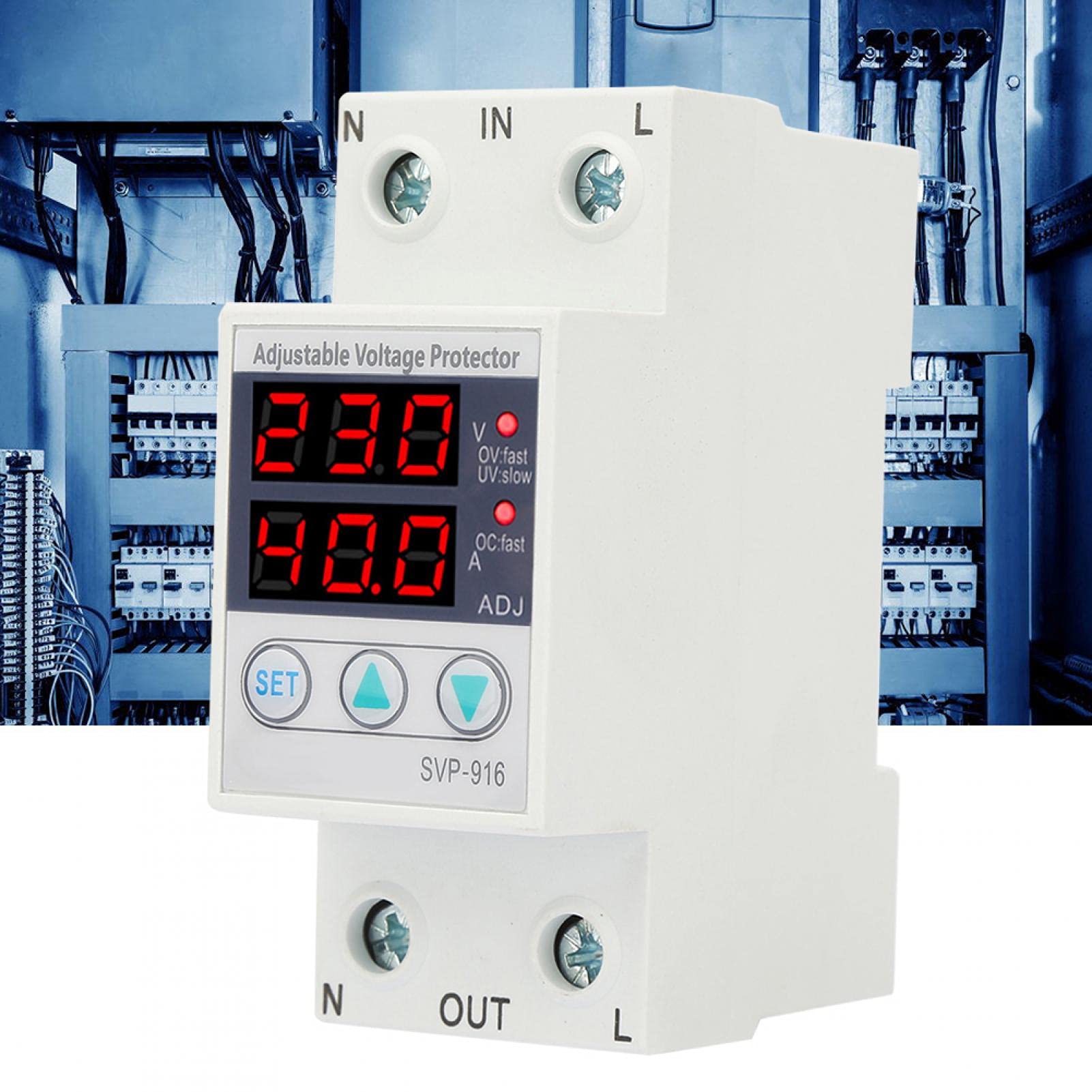 Protettore di Sovratensione Monofase 230VAC con Display LCD, Guida DIN 63A