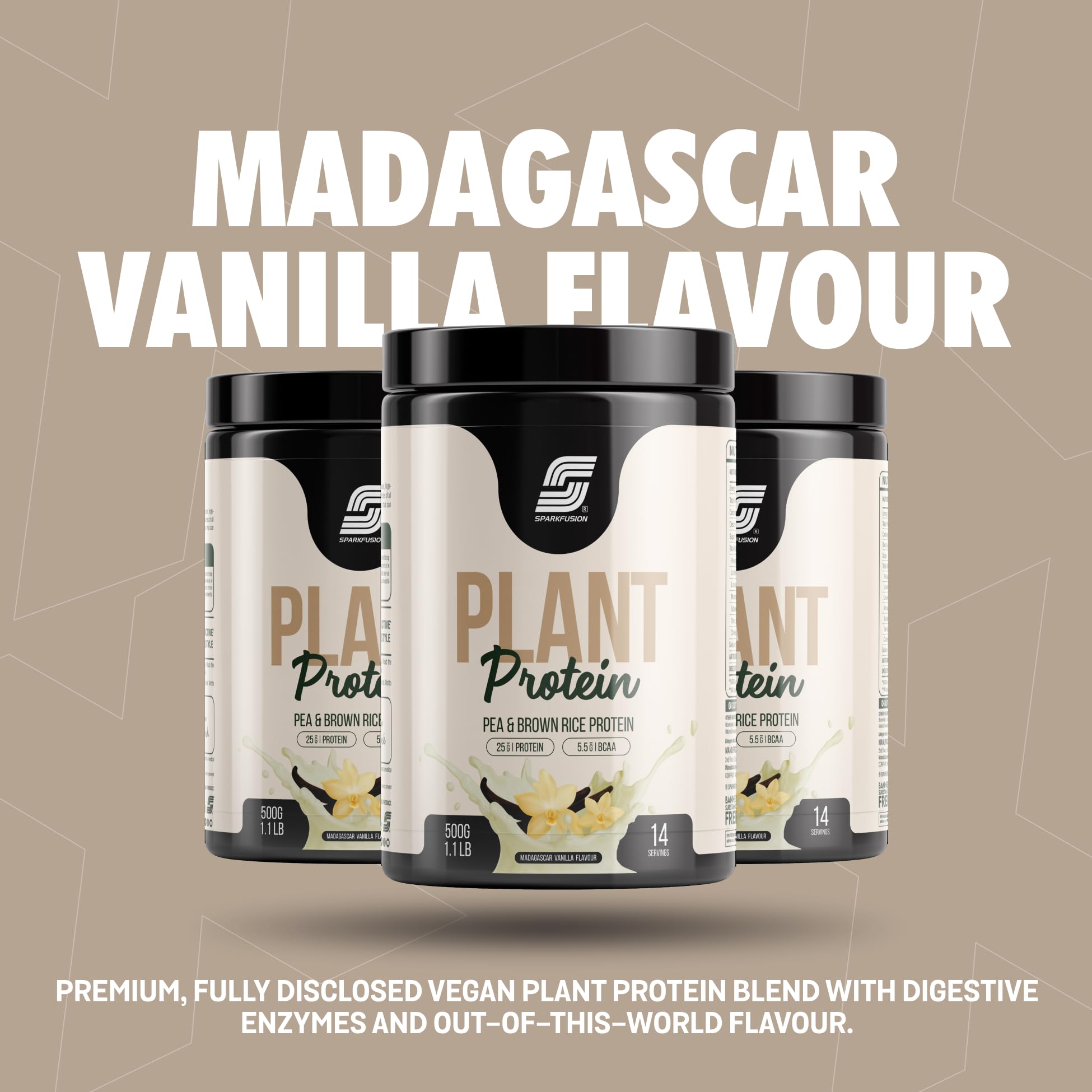 Sparkfusion Plant Protein Powder| Isolated Pea & Brown Rice Protein|25 gm Protein & All Essential Amino Acids|Easy To Digest|For Active Lifestyle For Men & Women Triple Madagascar Vanilla Flavour 500 gm — Amazon image 5