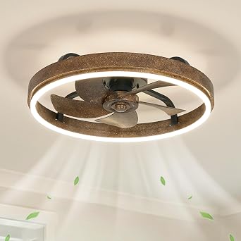 19.7" Low Profile Retro Ceiling Fan with Light, Farmhouse Fandelier 3 Color Dimmable LED,6 Speeds, Reversible Motor Chandelier Fans for Bedroom Living Room