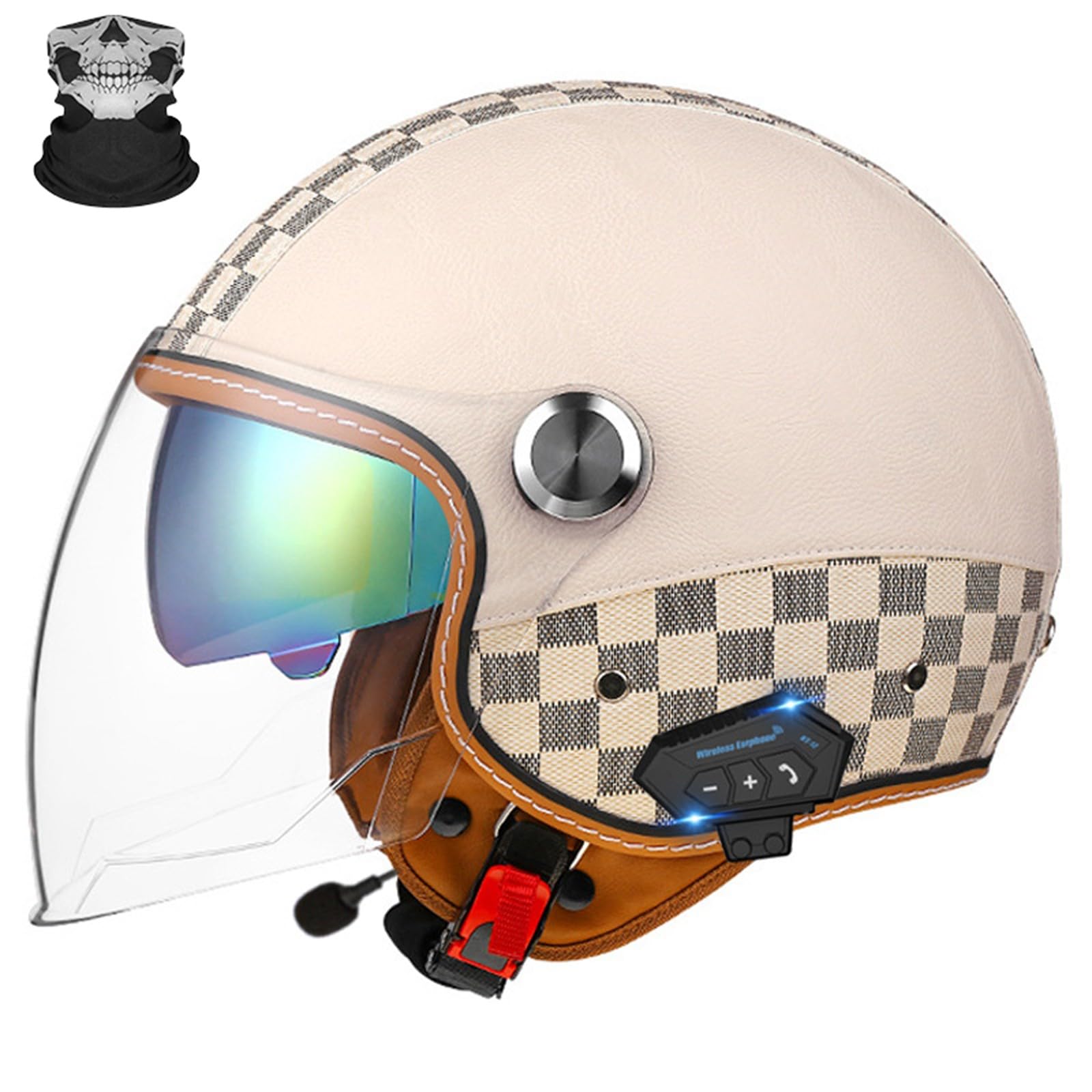 Casco Abierto con Bluetooth para Moto, Casco Jet de Moto, con Visera Solar, homologado ECE, Cascos de Moto con Bluetooth, para Hombres y Mujeres F,XL=60-62CM