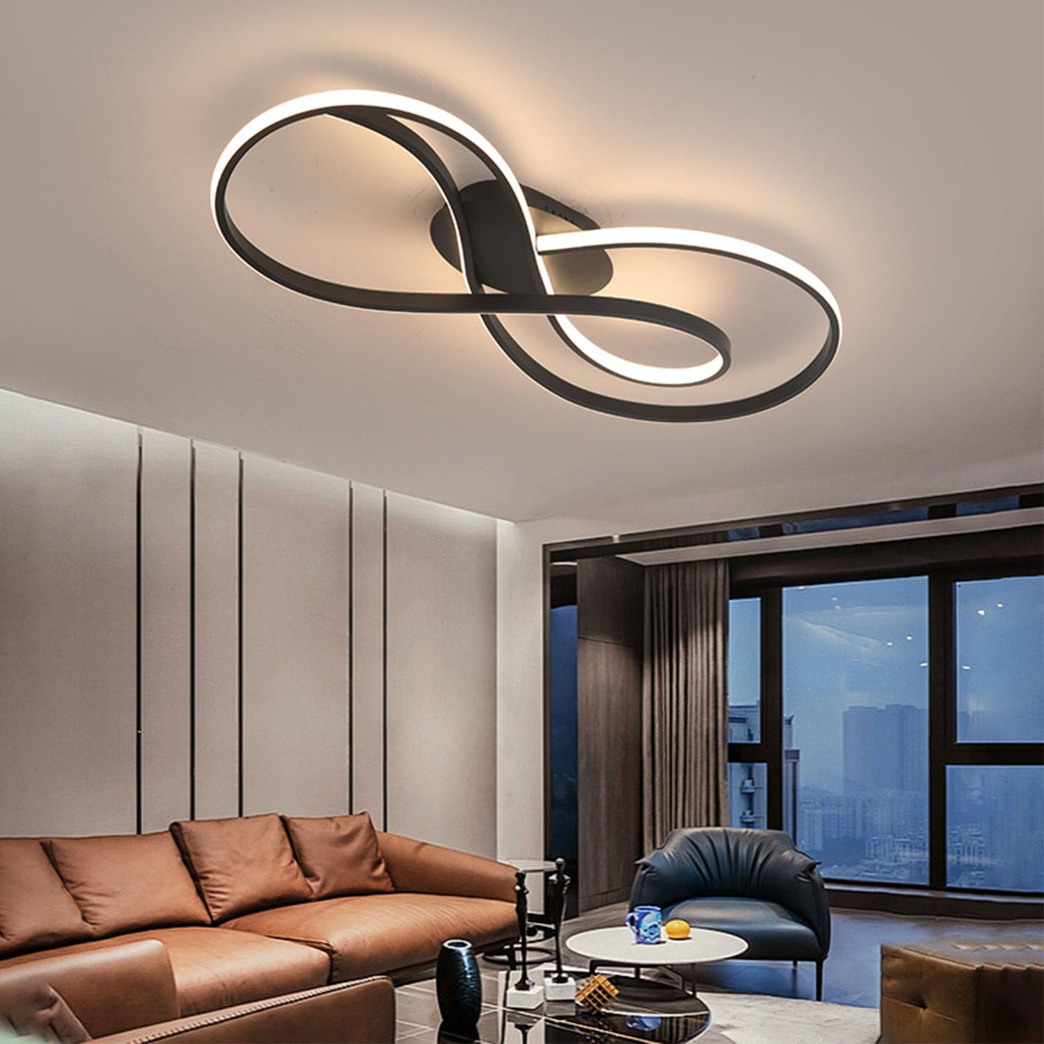 LED Ceiling Light Dimmbar with Remote Control Modern Ceiling Lighting, Bedroom Living Room Lamp, Creative Chandeliers, Interior Lighting, Chandelier, Dining Room Lamp, Bedroom Kitchen (Black, 80cm)