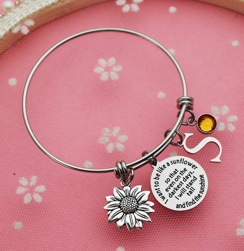 Eilygen Sunflower Bracelet Gift Initial Charm Bracelet 26 Letters Adjustable Bracelet for Women Encouragement Jewelry for Her - Image 3
