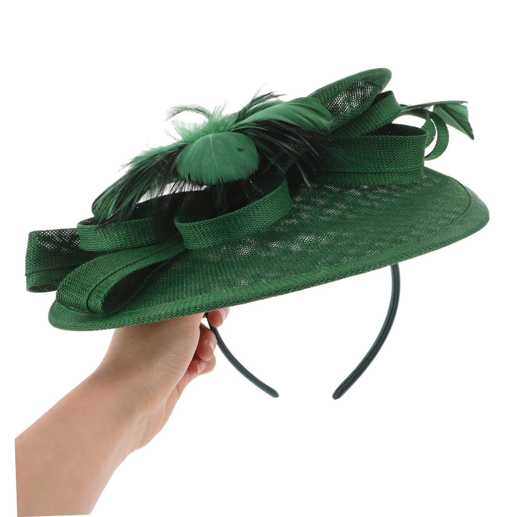 Fascinator Headband Verde, in Lino Artificiale, Poliestere e Piume | Clip per Chioma Inclusa, Stile Elegante e Moda, Leggero e Confortevole per Party e Feste di Compleanno