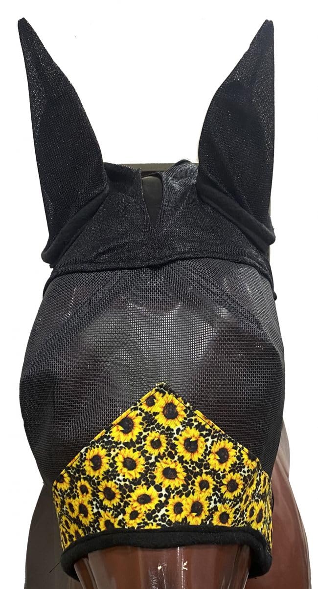 Showman Sunflower & Cheetah Print Fly Mask w/Ears (Large)