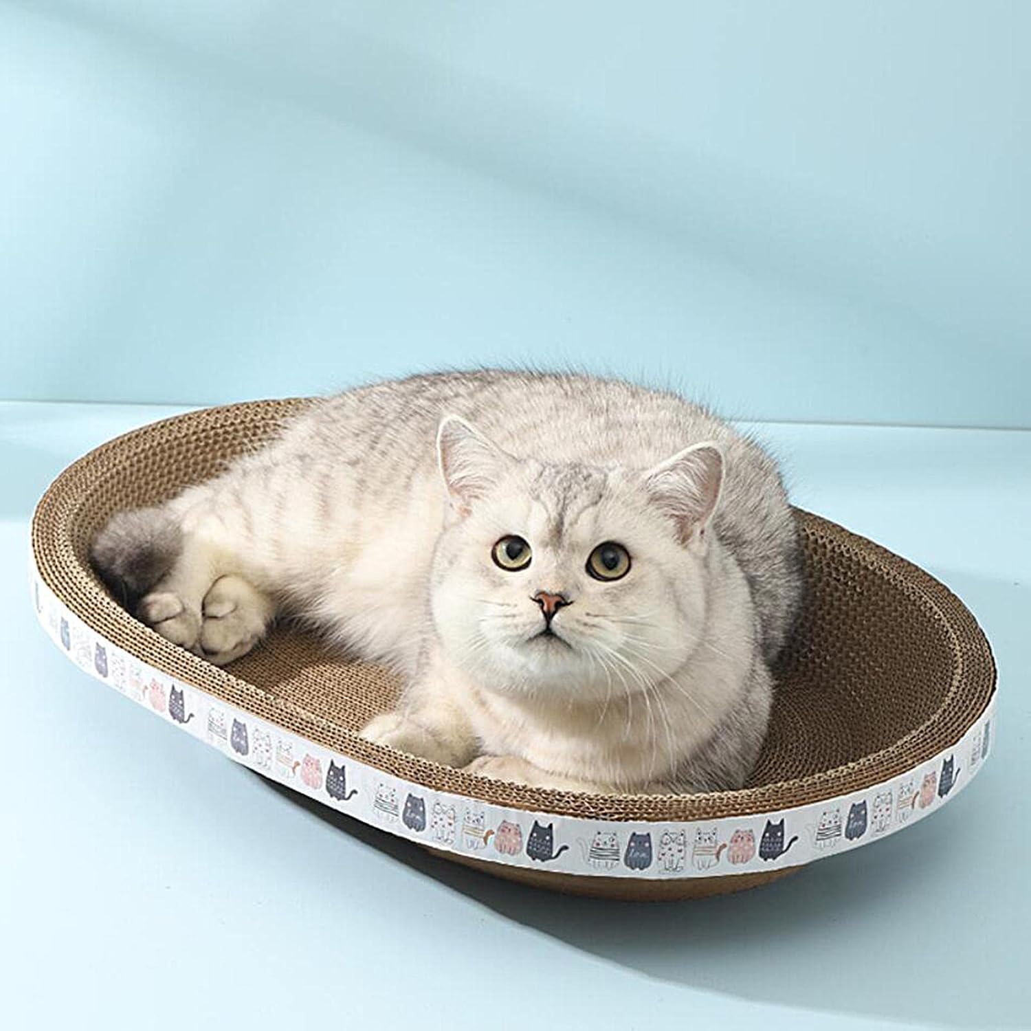 review Cardboard Cat Scratchers Cardboard Oval Wavy Scratching Pad Cat Scratching Lounge Cardboard Cat Scratcher for Scratching Posts and Furniture Cardboard Cat House Cat Beds for Indoor Cats