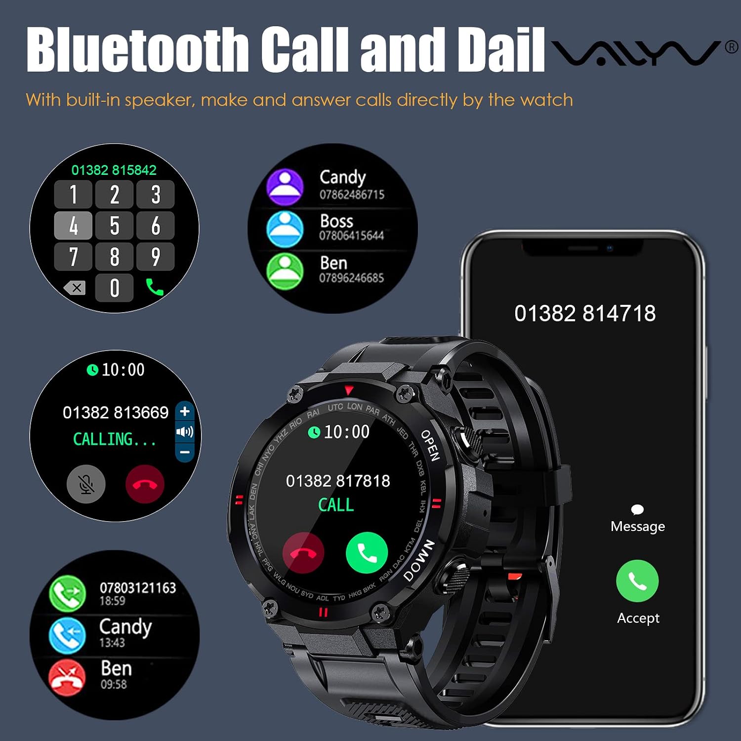 Smart Watch for Men with Call Answer/ Dial, Military Smartwatch with Heart Rate Blood Oxygen Monitor Sleep Tracker Message Reminder Waterproof Pedometer Fitness Tracker for iOS Android Phones