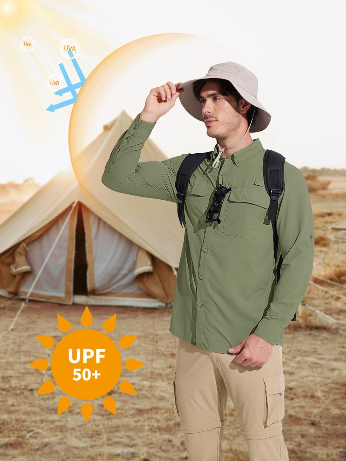 MAGCOMSEN Men's Sun Protection Fishing Shirts Long Sleeve UPF 50+ Quick Dry Cooling Button Down Shirt for Hiking Safari - Image 5