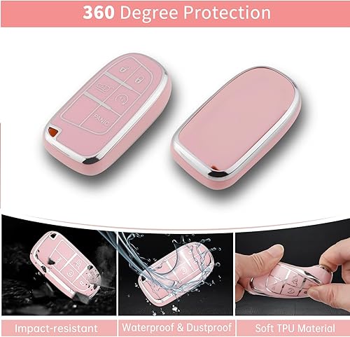 Miniatura 4 de Funda de llavero rosa para Jeep, funda de TPU suave con llavero brillante para Jeep Grand Cherokee Renegade Wrangler Patriot Grand Commander