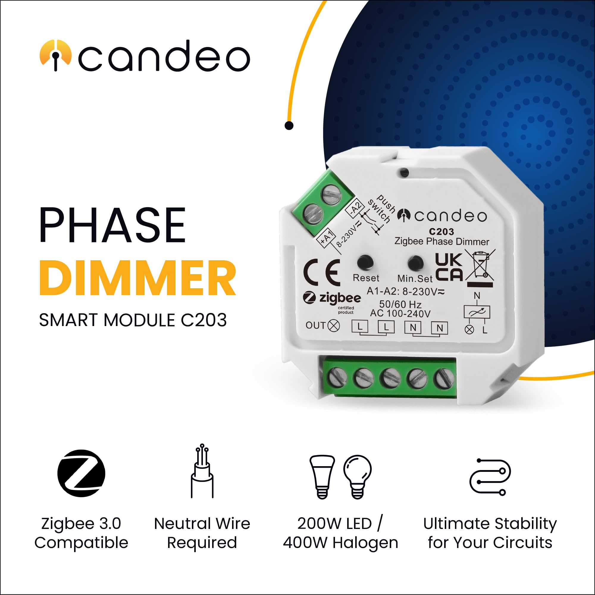 Candeo Zigbee-Dimmmodul kompatibel mit Amazon Echo, Echo Studio, Philips Hue, Smartthings, Hubitat