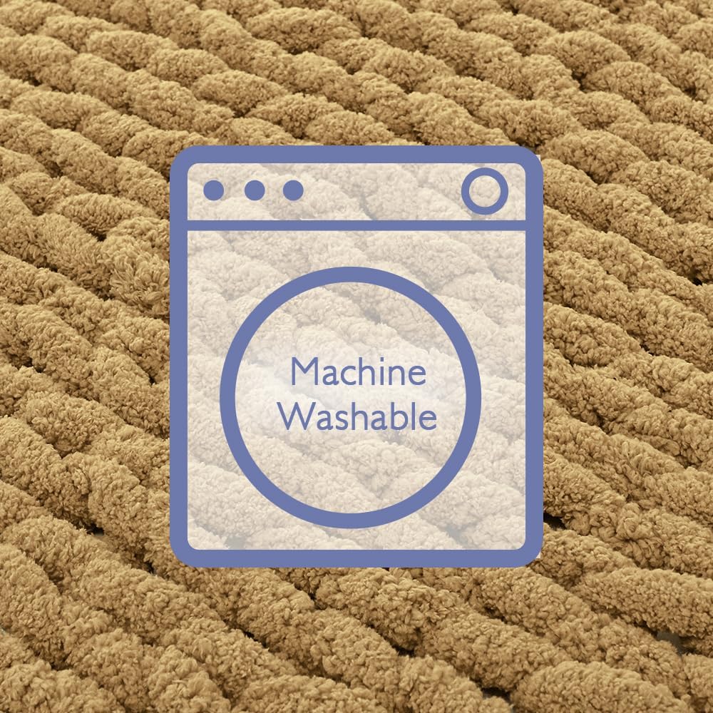 Bigacogo Chunky Knit Throw Blanket for Couch, 51x63 inches, 100% Hand Knitted with Thick Jumbo Chenille Yarn, Cozy Soft Large Rope Knot Cable Crochet Blankets for Sofa Bed Living Room, Goldenrod - Image 6