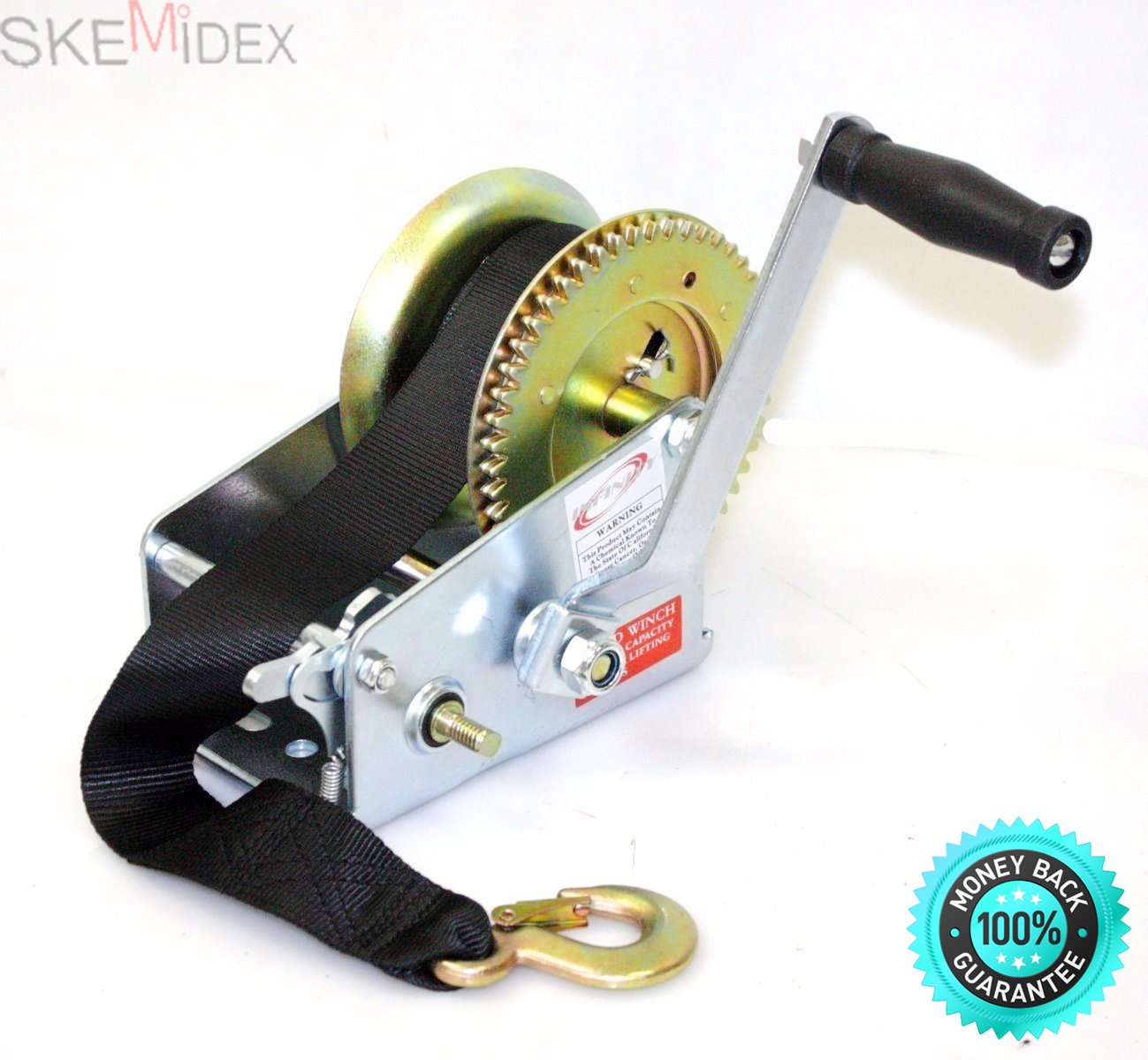 buy-skemidex-2500lbs-dual-gear-hand-winch-w-24ft-nylon-strap-for-atv