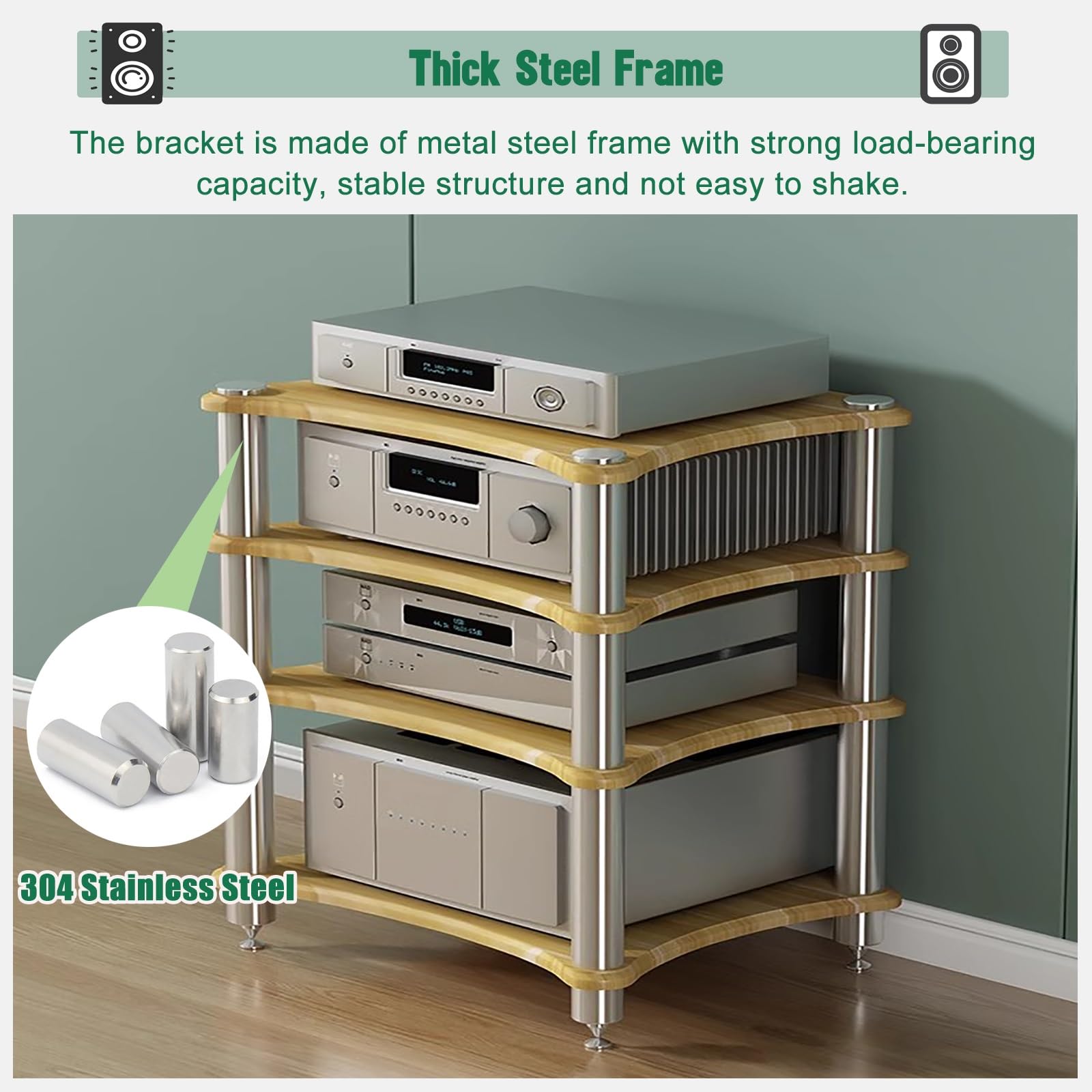 Mała przestrzeń Półka Media Stereo, 1 2 3 4 warstwy audio regały sprzęt szafki, rozrywkowe elementy stereo do kuchni, salonu, sypialni (beżowy, 60 x 48 x 40 cm)