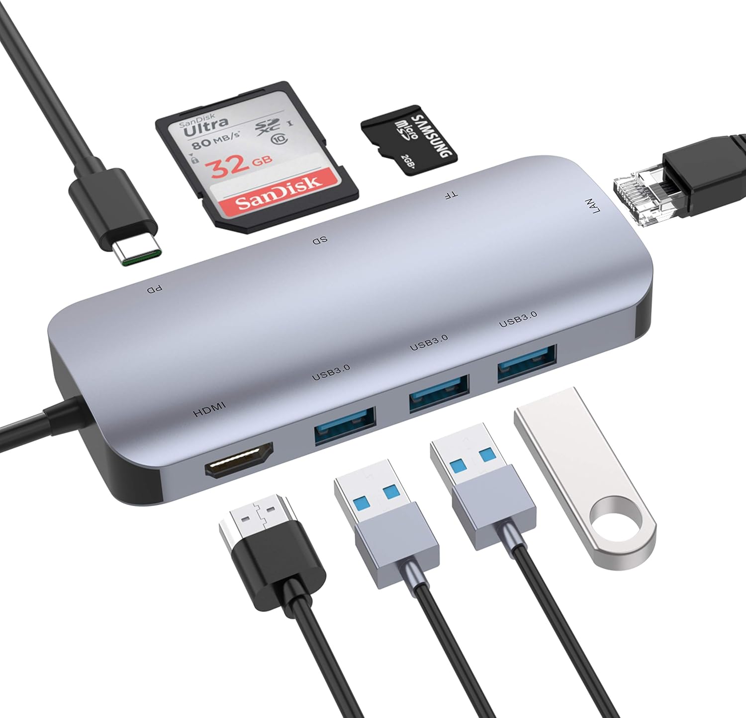 vilcome USB C Hub Adapter, 8-in-1 USB C Adapter,with 4K USB C to HDMI,SD/TF Card Reader and Ethernet,3 USB 3.0 Ports,87W Power Delivery,for MacBook Pro, iPad Pro 2019/2018, Pixelbook, XPS, and More : Electronics