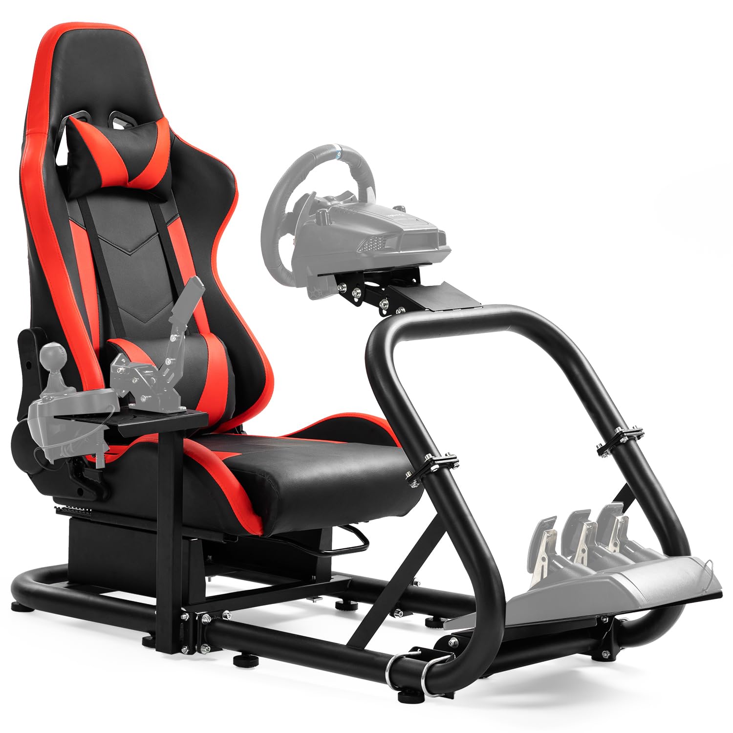 Mokapit Racing Simulator Cockpit with Red Seat,50mm Large Round Tube & More Stable,Fit for Thrustmaster/Logitech/Fanatec G920 G923 G29,Professional,No Pedal,Wheel & Shifter