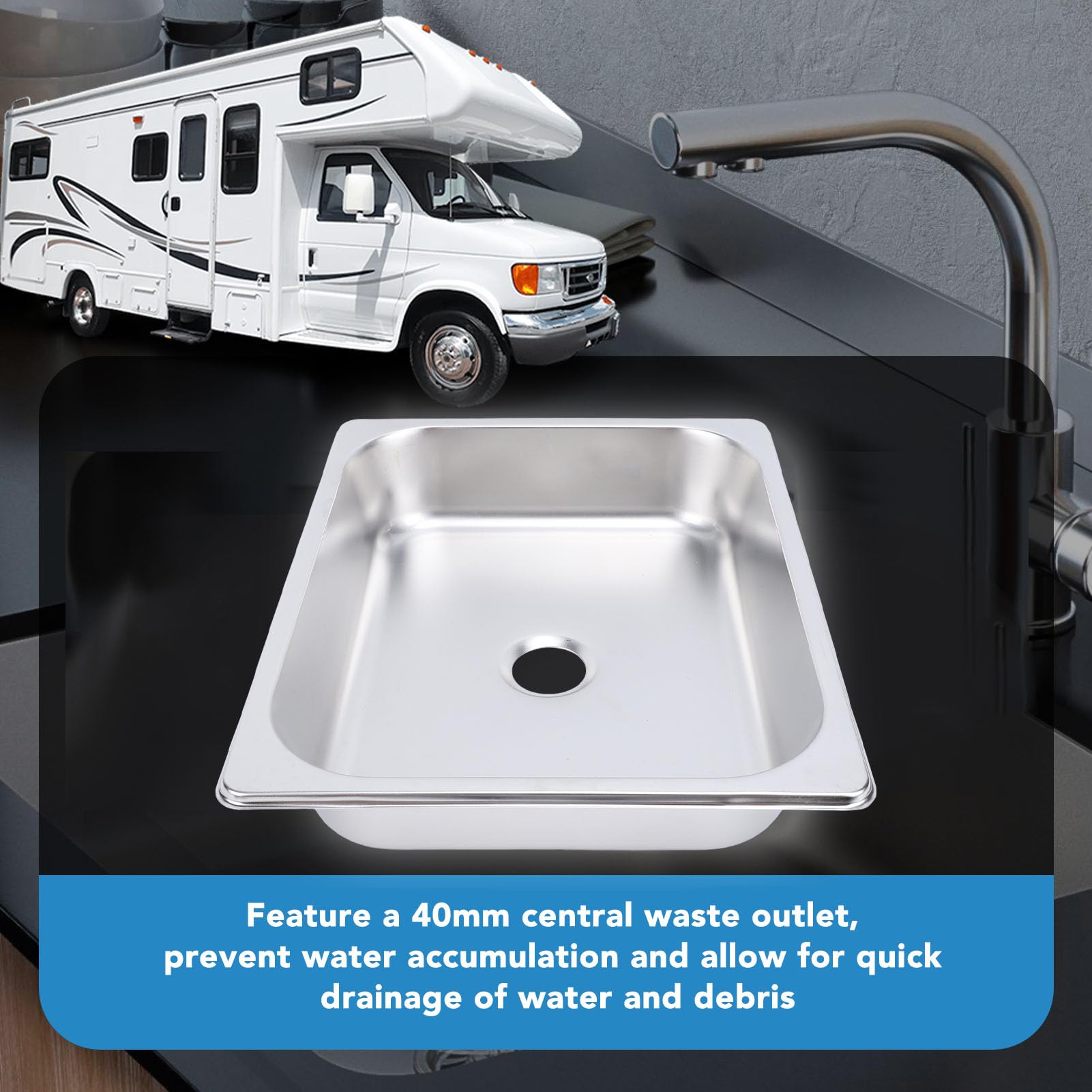 Lavello per 325 X 265 X 65 Mm con Drenaggio Efficiente in Acciaio Inossidabile 304, Lavandino Quadrato per Cucina, Bagno e Lavandino (Colore Acciaio Inossidabile,