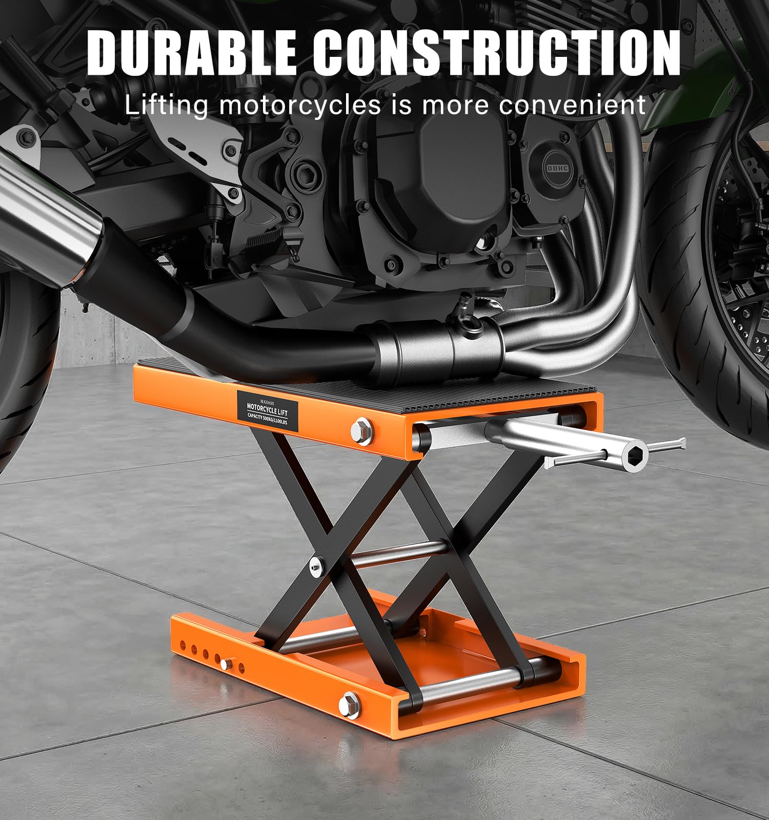 Sollevatore a forbice per moto, 500 kg, capacità 150%, portata 85 mm-350 mm, tavolo di sollevamento portatile per moto, ATV, scooter, moto da cross, con accessori opzionali