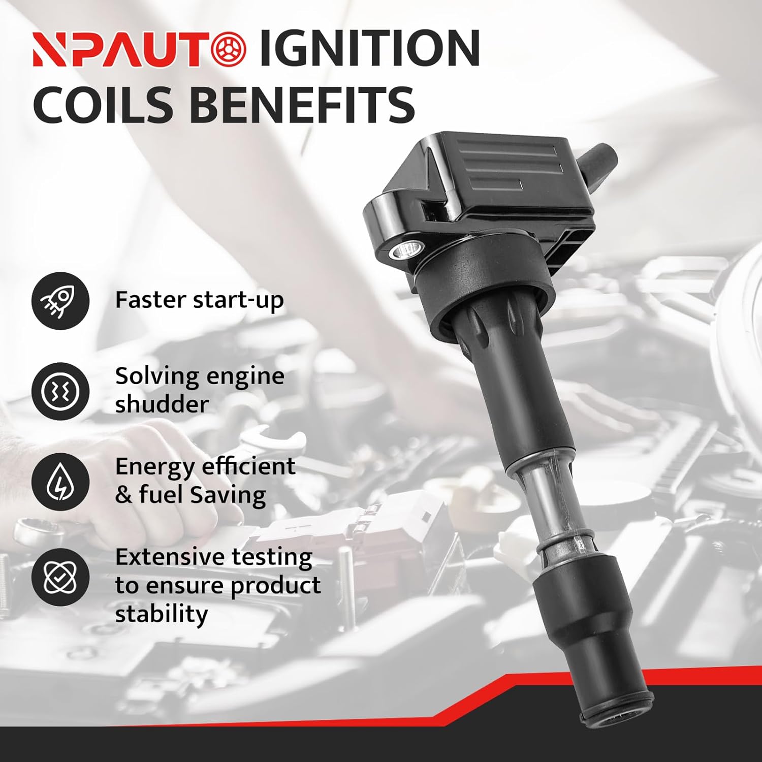 NPAUTO Ignition Coil Pack Replacement for 2.0 2.0L L4 2016 2017 2018 2019 2020 Hyundai Elantra, Hyundai Sonata Veloster, Kia Forte, Kia Optima, UF816 GN10877, Set of 4