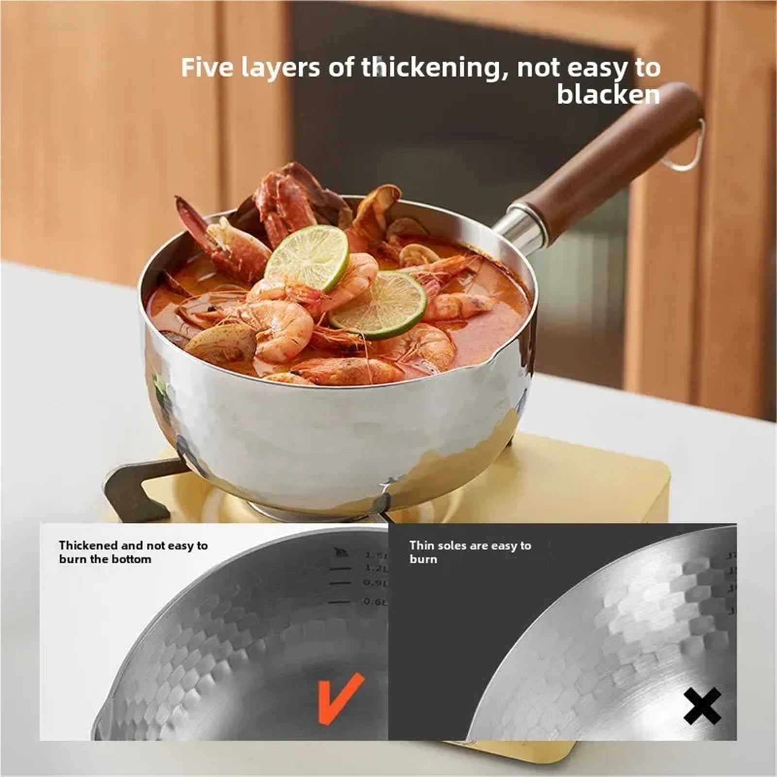 Snow Pan 316 Edelstahl-Milchtopf, für den Haushalt, antihaftbeschichtet, für Instant-Nudeln, Suppe, 16 cm