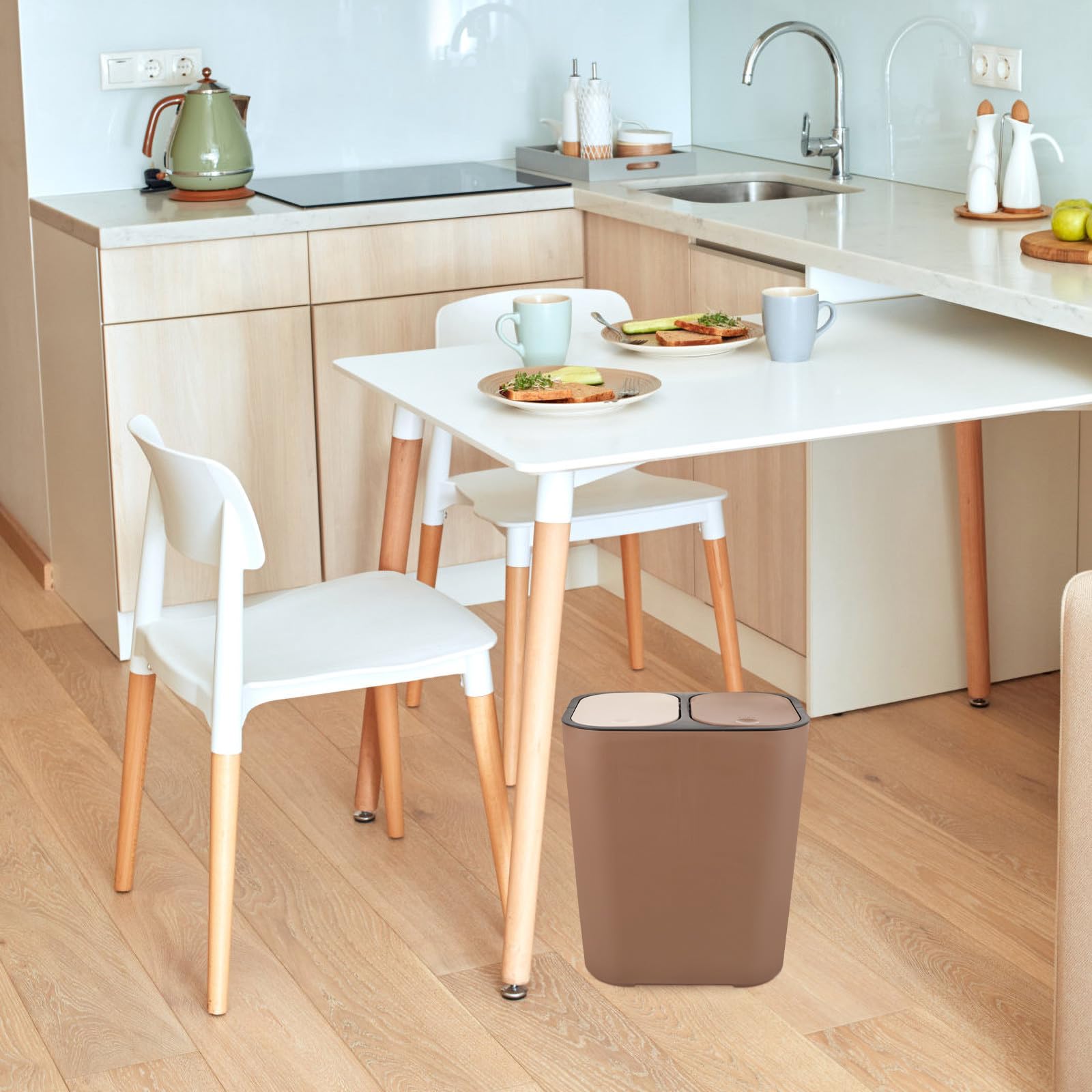 Pattumiera Due Scomparti in Plastico per Casa, Doppio Strato Grandi Aperture per Rifiuti, Design Semplice e Funzionale per Camera da Letto