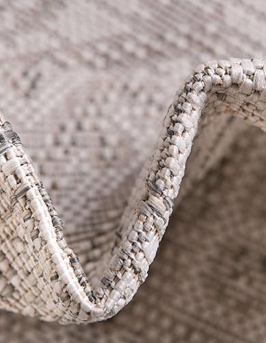 Miniatura 6 de Unique Loom Outdoor Aztec Collection Alfombra de área, coba (5 pies 3 pulgadas, redonda, gris claromarfil)