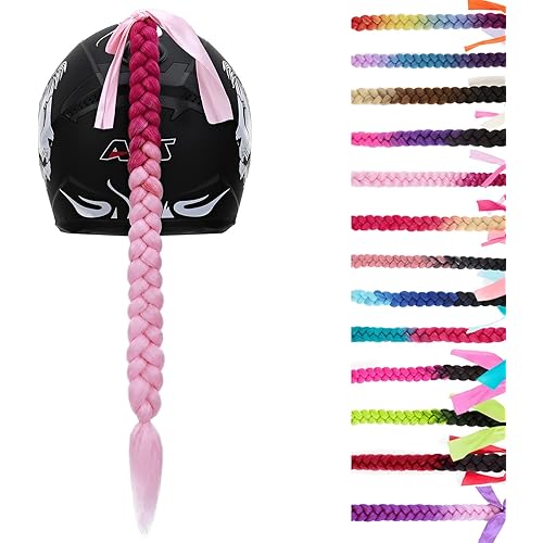 SEGO 1PCS/2PCS Helmet Pigtail Braids with Detachable Suction Cup Bowknot Ponytail Hair Many Colors (Helmet not Included)