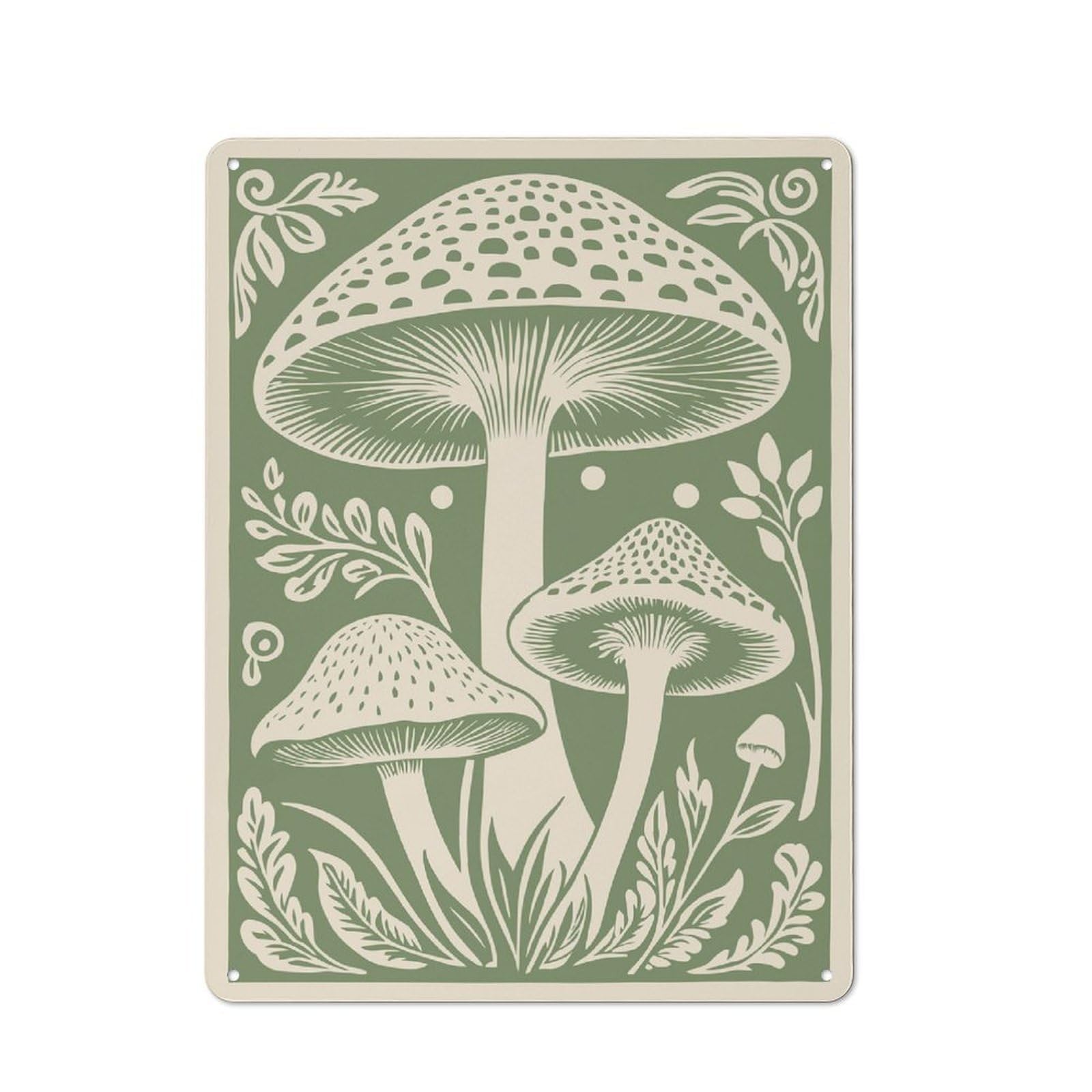 Junmoney Style-6 Mushroom Forest Illustration Decorative Tin Sign 40X30cm, Distressed Look Vintage Wall Decor For Lounge, Study, Pub Or Wall Gallery