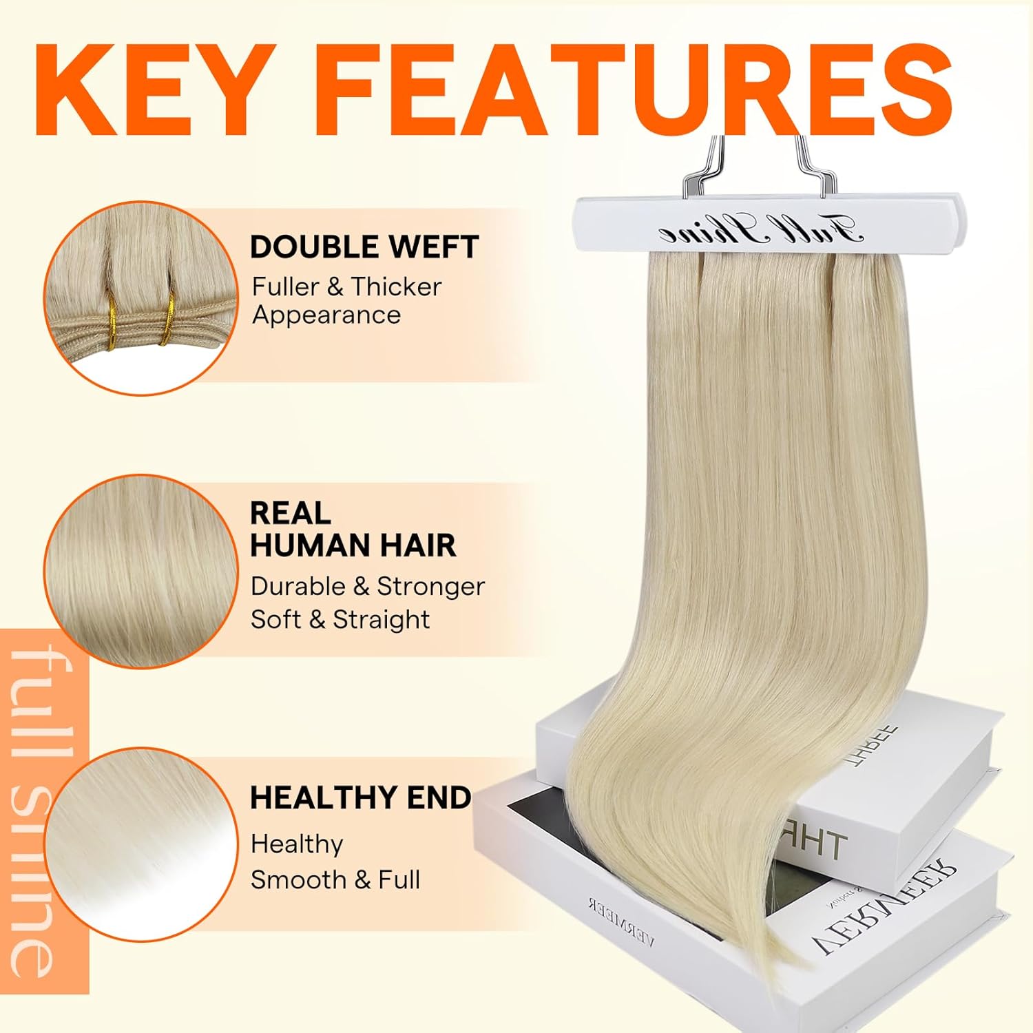 Full Shine Weft Hair Extensions Human Hair Color Platinum Blonde Human Hair Invisible Sew In Hair Extensions Double Weft Extensions Blonde Straight Hair Weft Sew Ins 105G 22 Inch
