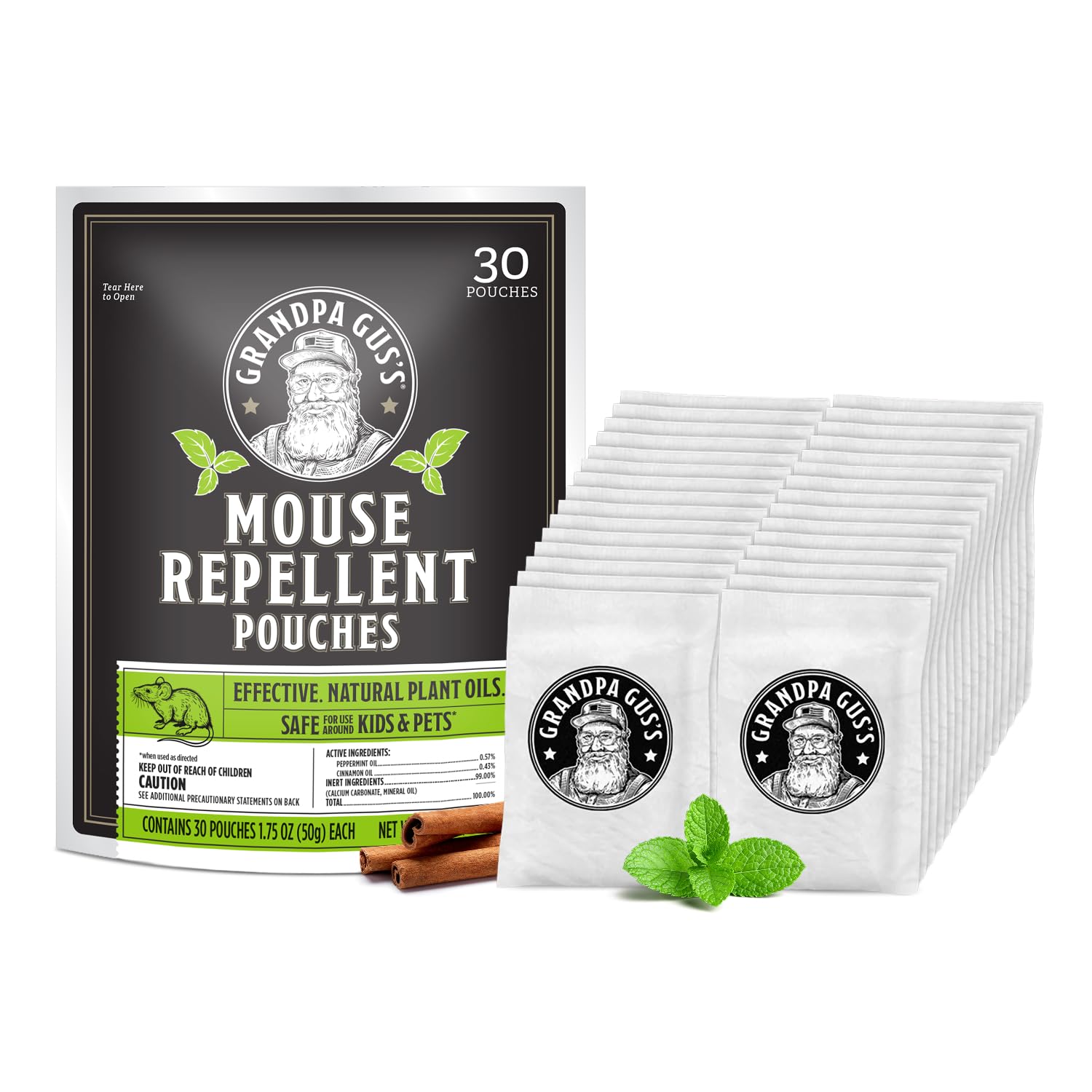 Grandpa Gus's Mouse Repellent Pouches, Peppermint &amp; Cinnamon, 30 Pouches