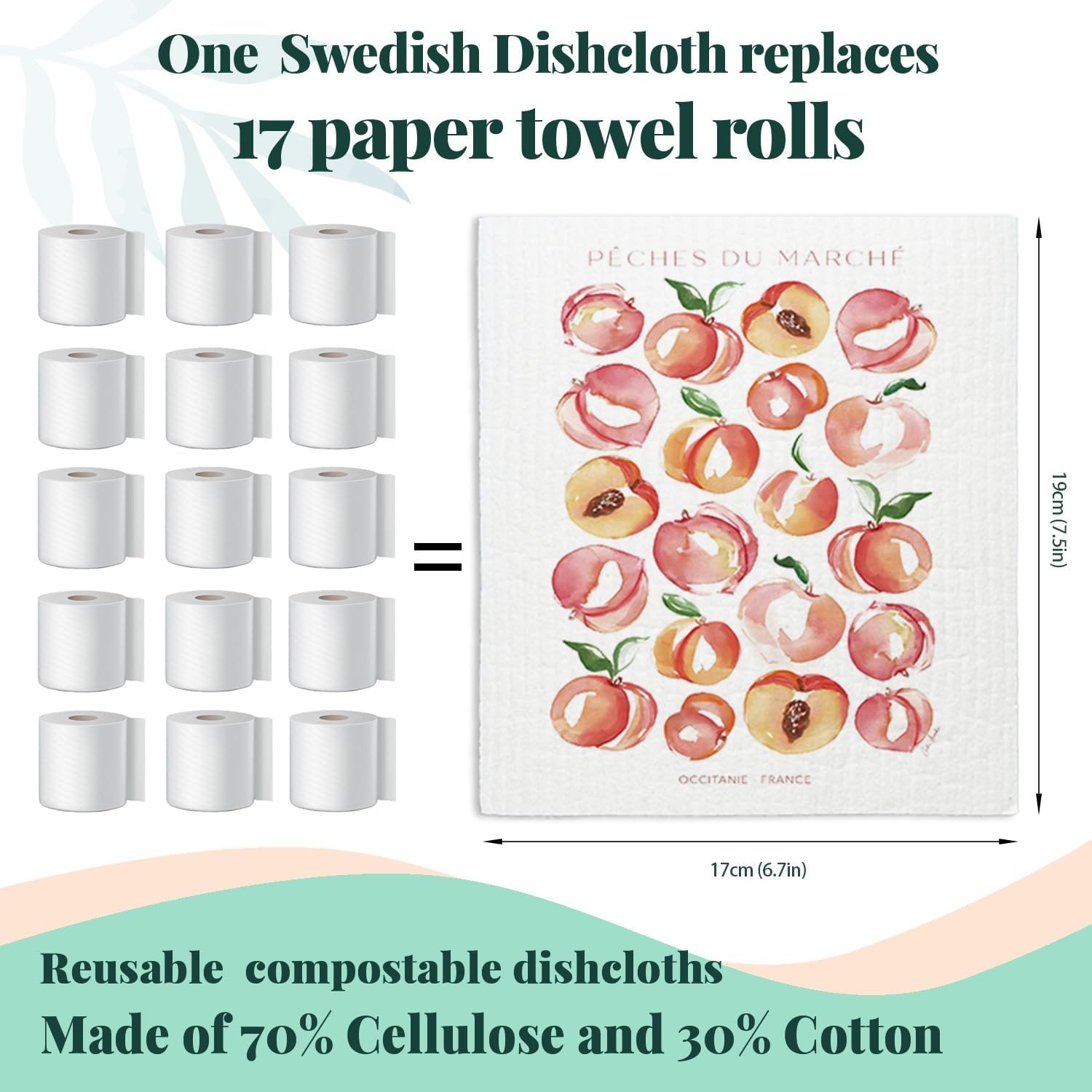 Swedish Dishcloths for Kitchen, Papaya Reusable Paper Towels Washable, Cucina Doliva Oranges Peach Lemon Swedish DishCloths for Friut, 4 Pack Dish Towels for Kitchen