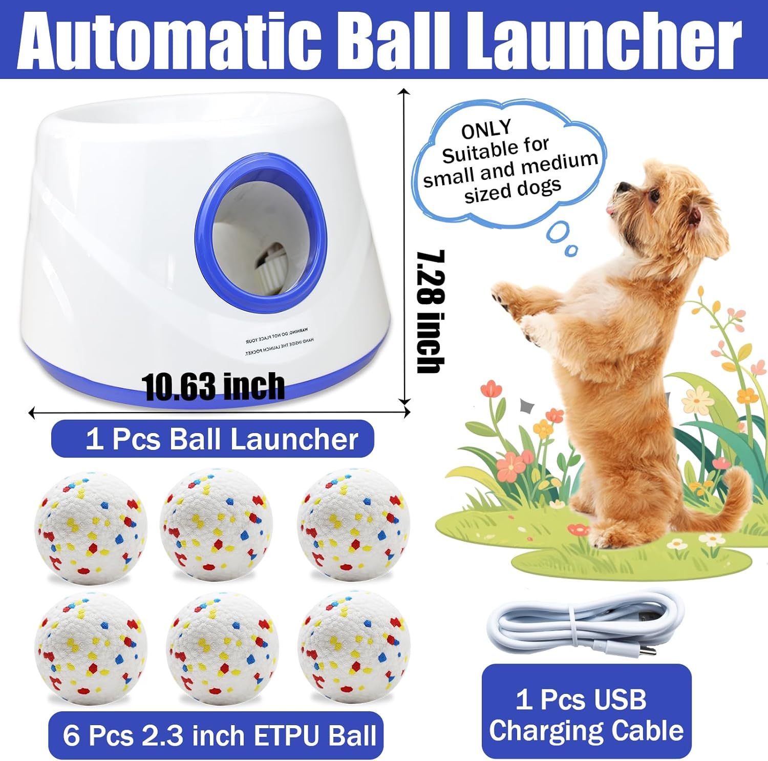 Magicorange Automatic Dog Ball Launcher, Interactive Dogs Balls Thrower for Small and Medium Dogs,Dog Fetch Machine (Blue)