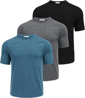 PINSPARK Mens 3 Pack Workout Shirts - Quick Dry Gym Athletic Shirts Moisture Wicking Short Sleeve T Shirts