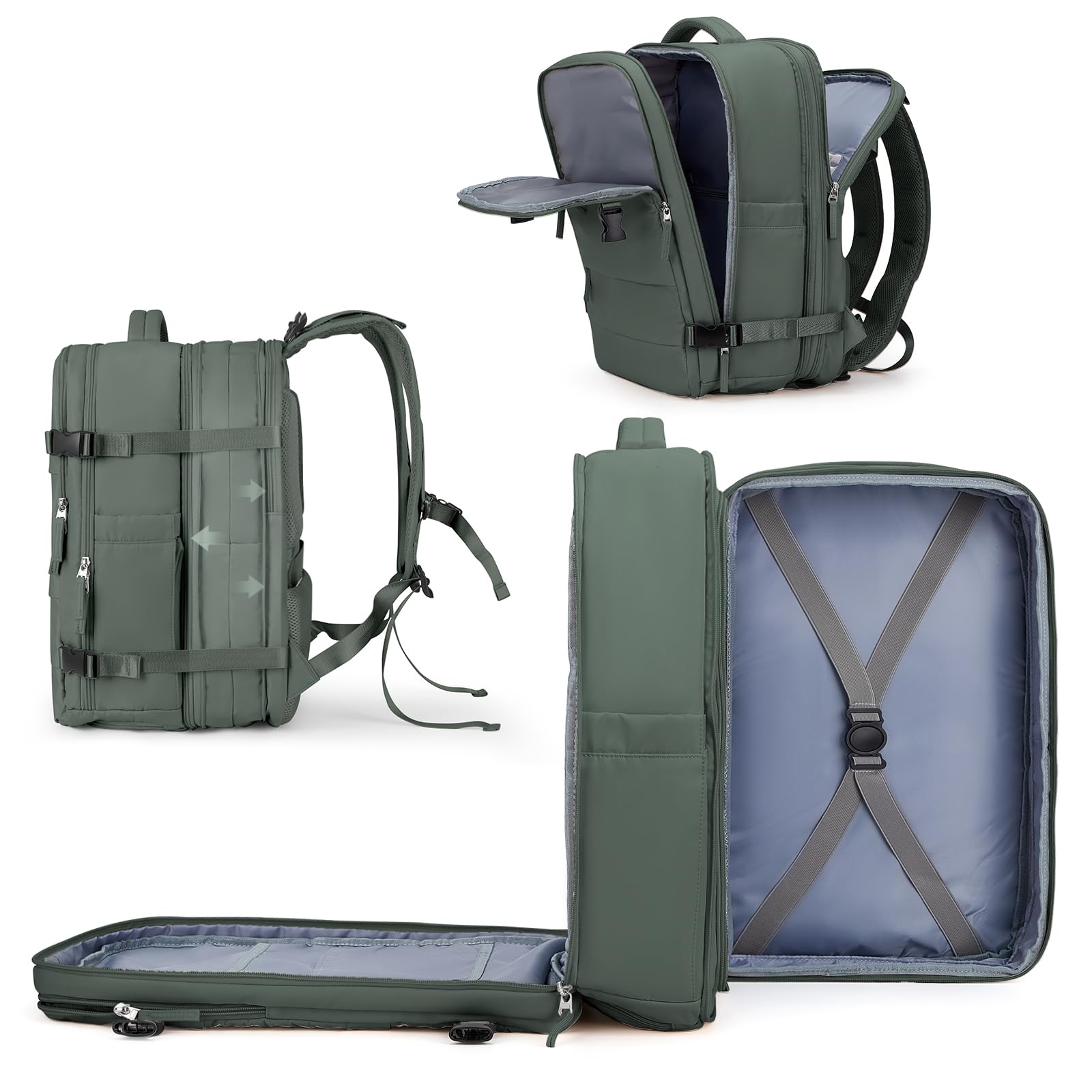 coowoz Large Travel Backpack For Women Men, Carry On Backpack,Hiking Backpack Waterproof Outdoor Sports Rucksack Casual Daypack Expandable Heavy Duty Extra large Backpack Olive Green
