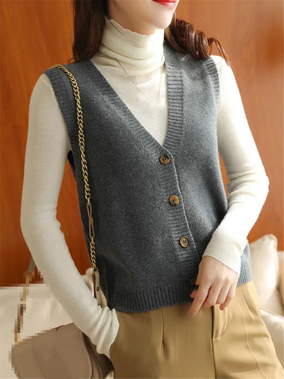 Cárdigan De Punto Sin Mangas para Mujer, Chalecos Informales con Cuello En V, Chalecos Básicos Individuales