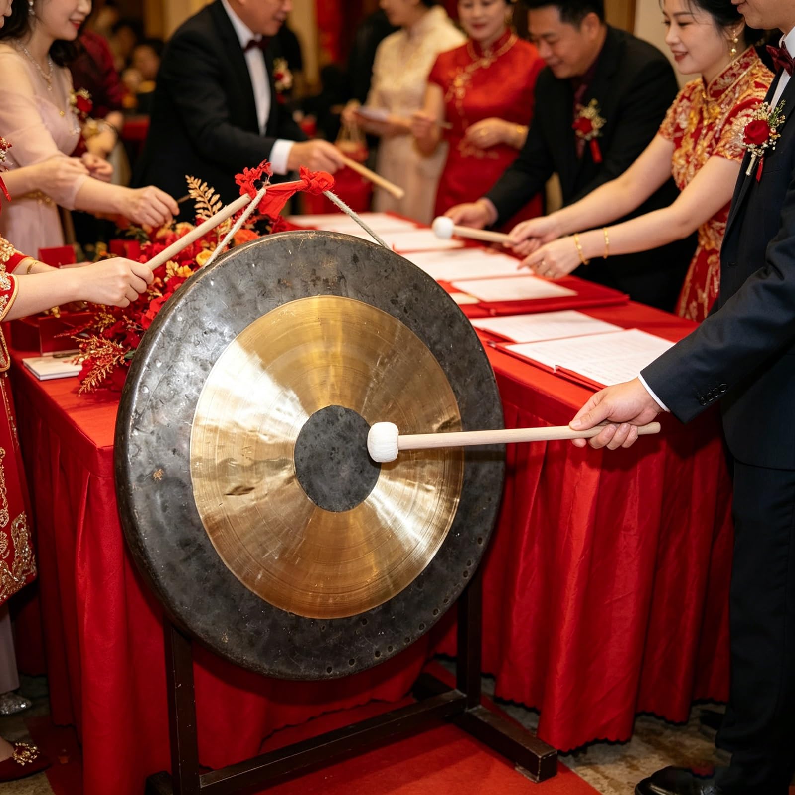 Gong a percussione Gong tibetano Gong gigante Piatti in ottone e rame Gong da opera con manico a martello rotondo(30cm)