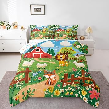 Feelyou Boys Girls Cute Fox Comforter Twin Size, Llama Comforter Set Farm Animal Bedding Set Kids Rustic Farmhouse Teens Duvet Set Bedroom Decor 2Pcs