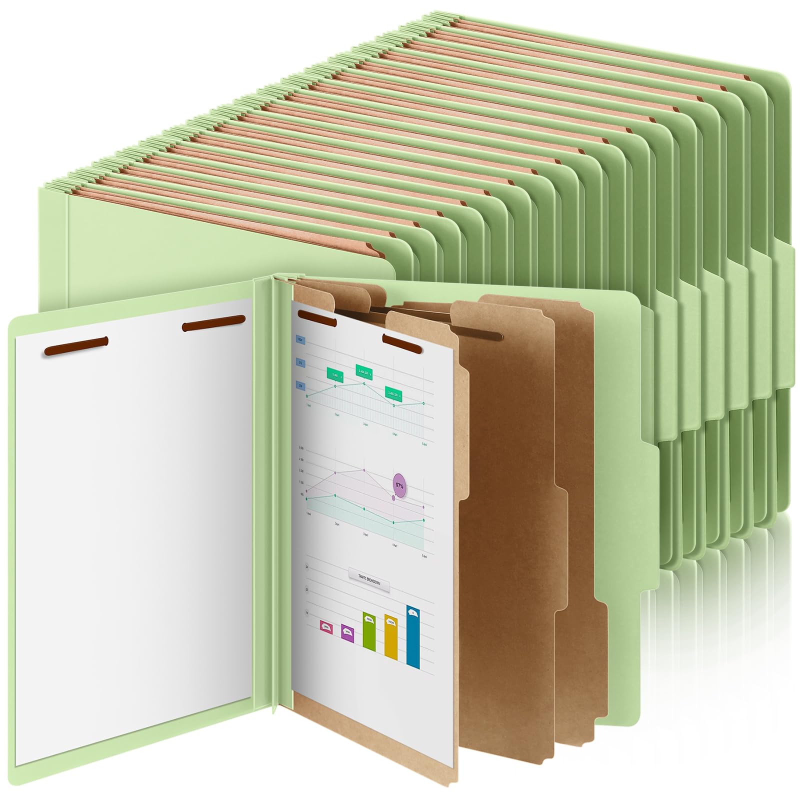 AmazingSpark 72 Pcs 3 Divider Classification Folders Bulk, Light Green
