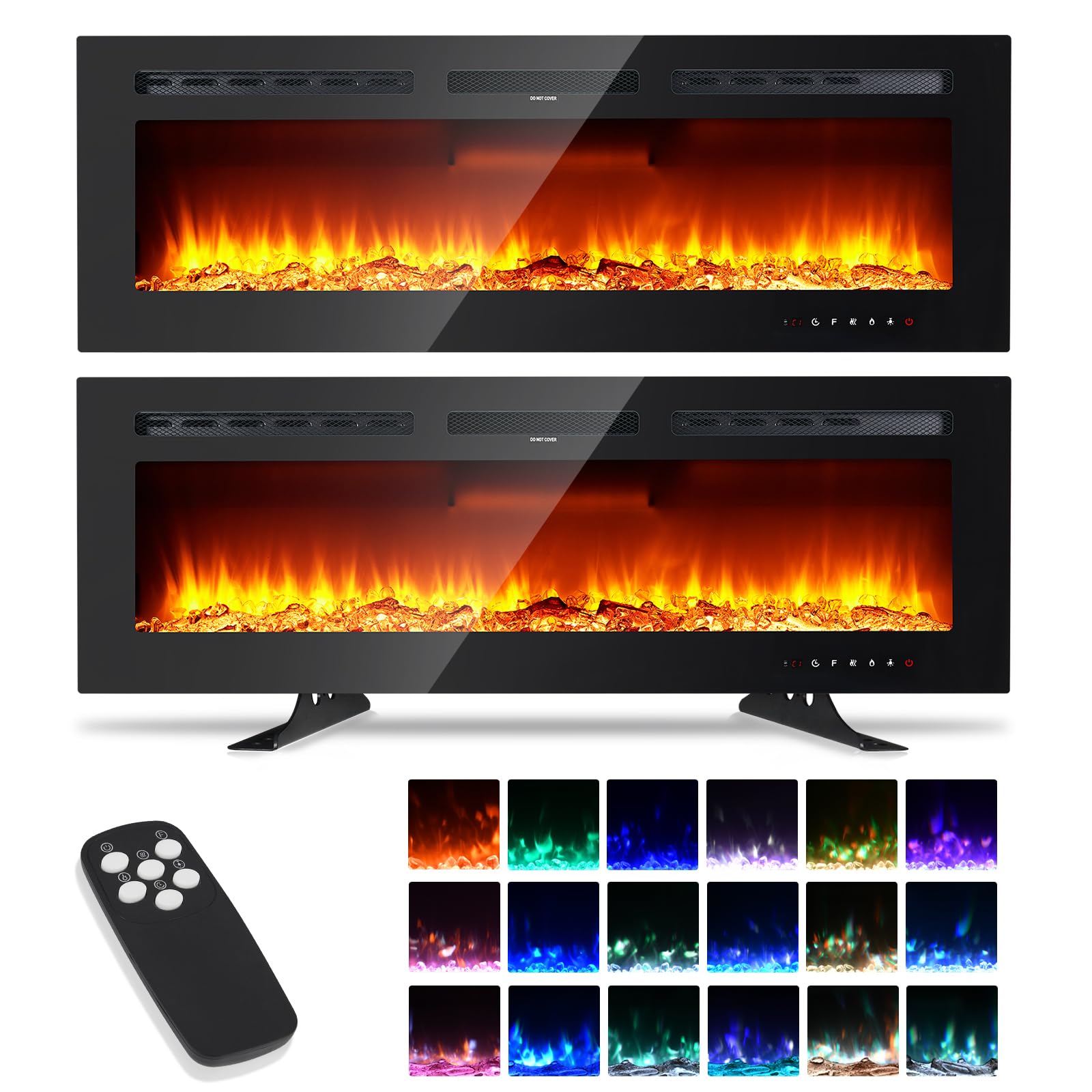 Electric Fireplace 50inch/127cm,Wall Mounted electric fire with Remote Control,12 Realistic 3D Flame Colors,2 Heat Settings 900/1800W,Adjustable Flame Brightness,with Touch Screen Control