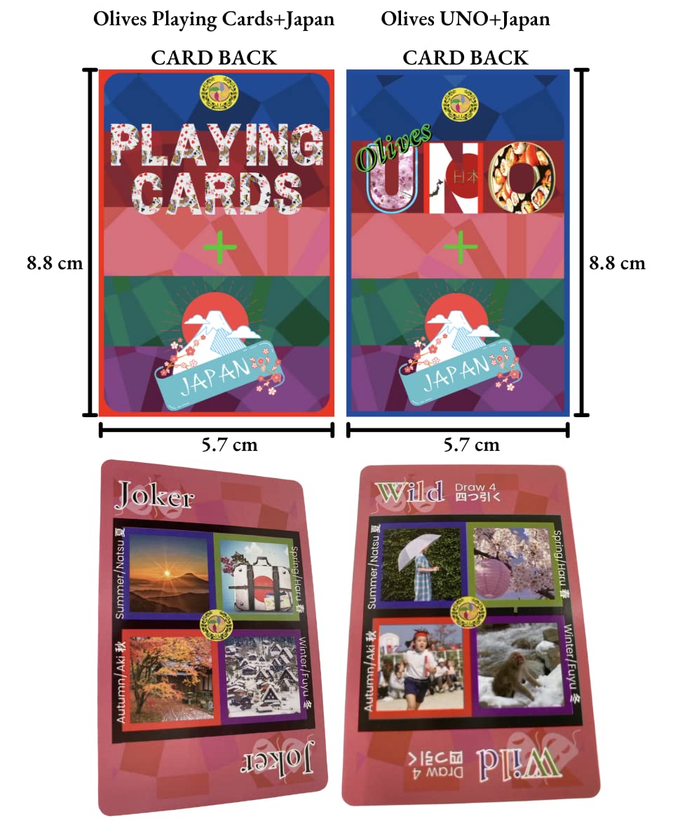 Olives Jeu de cartes + Japon & Olives UNO+Japan Set (2 decks : 54+108 belles cartes toutes différentes) Caractéristique Art japonais Langue Culture Souvenir populaire OIJ