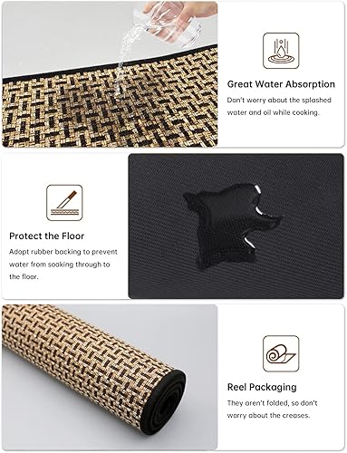 Miniatura 4 de Juego de 2 alfombras de cocina antideslizantes lavables, alfombras absorbentes para cocina, parte delantera del fregadero, tapetes de cocina para