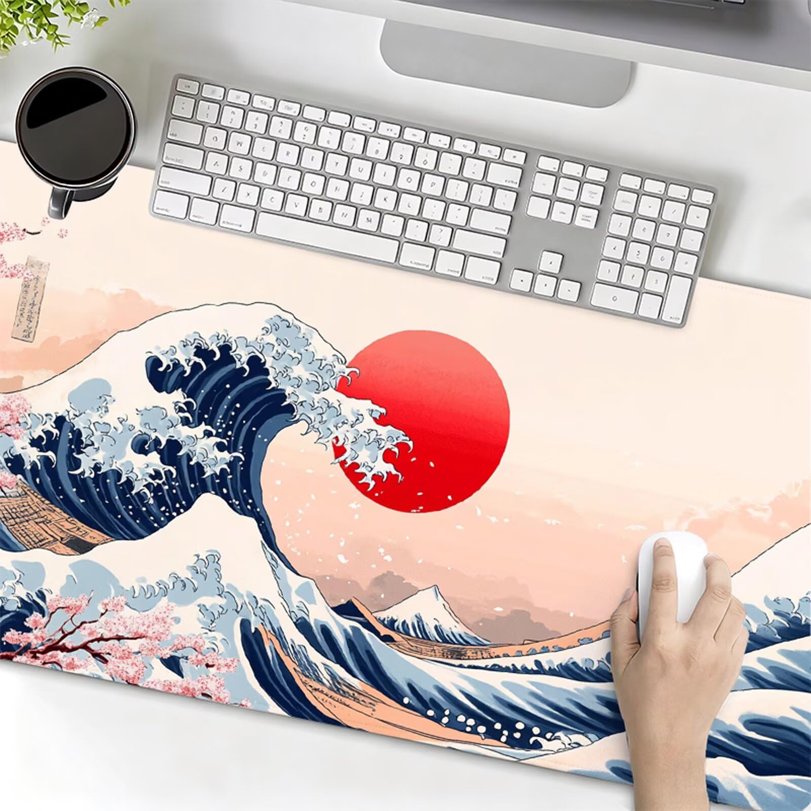 Japonia podkładka pod mysz dla graczy XXL 1000 x 500 x 3 mm podkładka pod mysz kwiaty wiśni, przeszyte krawędzie, wodoodporna i antypoślizgowa gumowa podstawa, komputer biurowy, gry, prezent dla