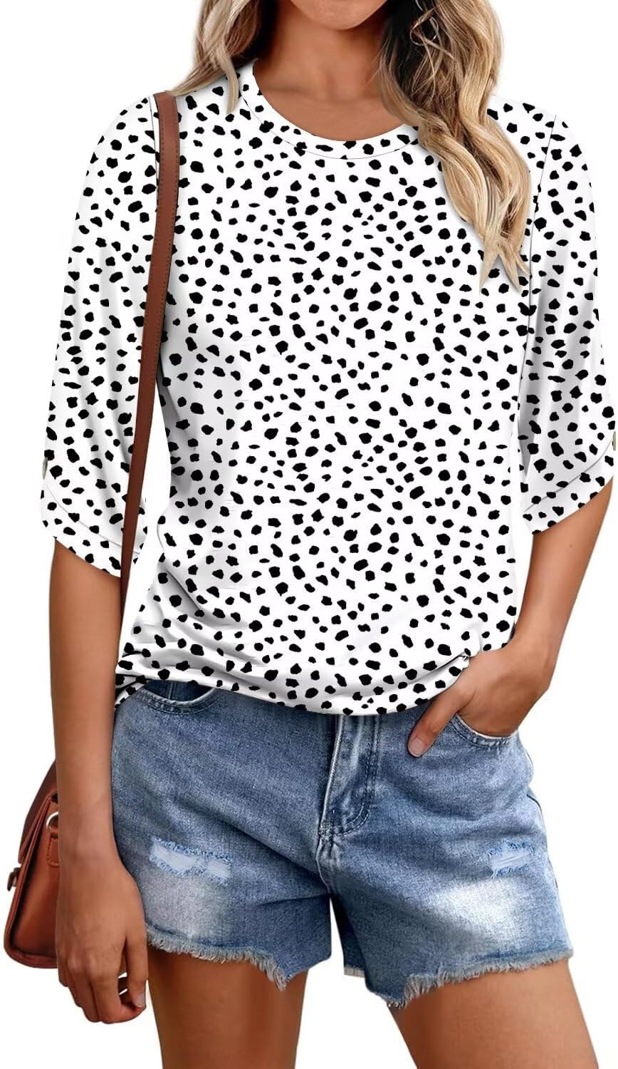 KISSMODA Women's Casual 3/4 Sleeve T-Shirts 2025 V-Neck Tunic Tops Cute Tees Blouses Loose Fit Business Work Tee Top - Image 2