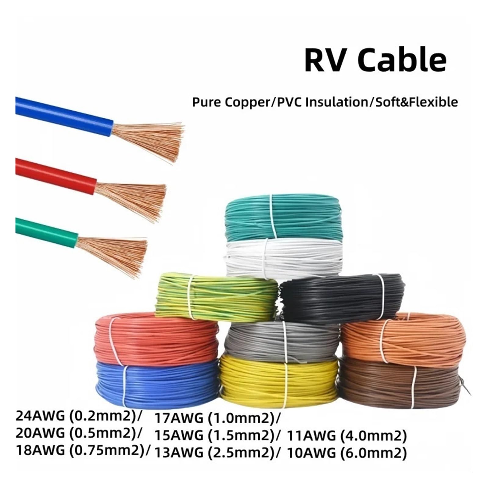 5m 10 11 13 15 17 18 20 22Awg RV Drut Miedziany Elastyczny Kabel Elektryczny PVC Do Przewodów Audio W Samochodzie(RED 5m,10AWG)