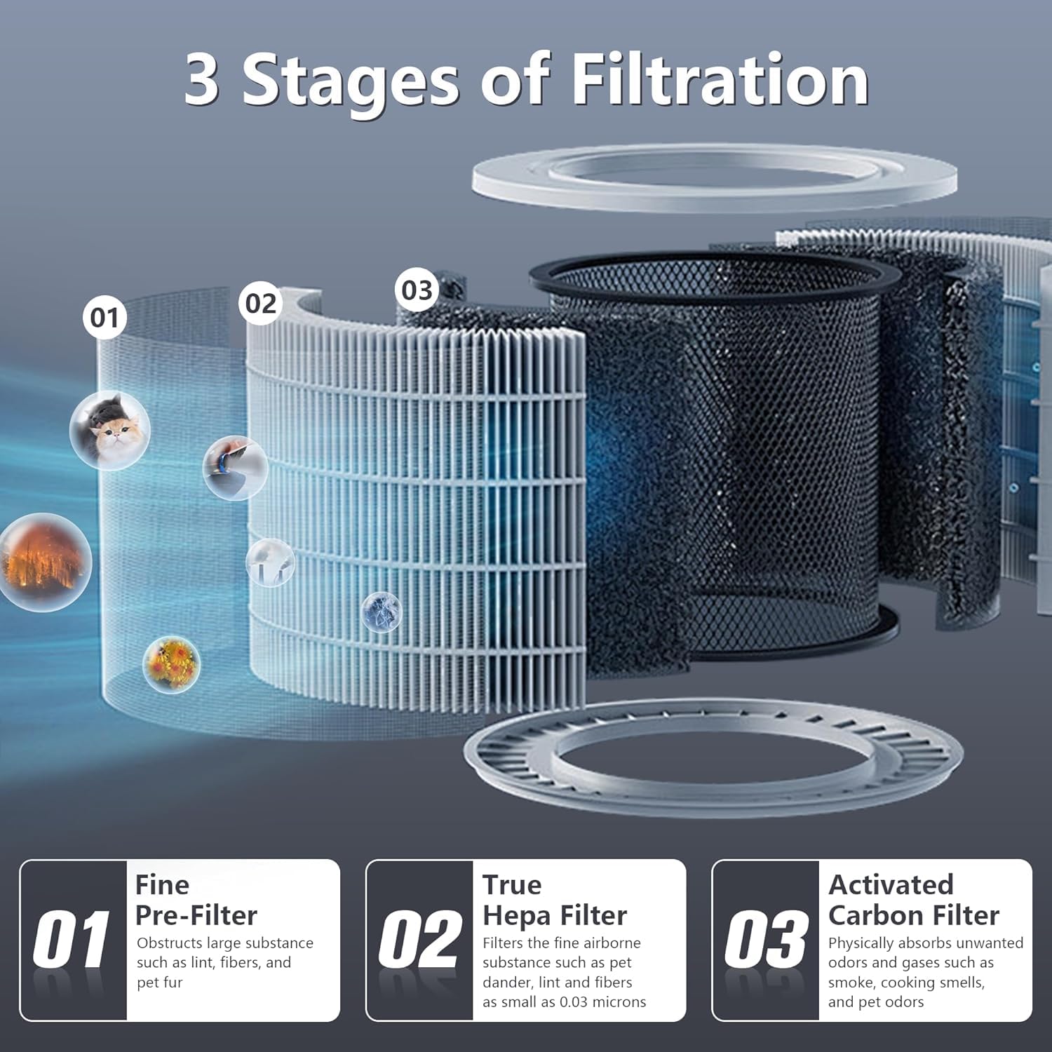 Confezione da 2 filtri di ricambio per purificatore d'aria Levoit Core 200S, 3 in 1 True H13 HEPA a carboni attivi, filtraggio a 3 stadi, pre-filtro ad alta efficienza, nucleo di ricambio 200S-RF