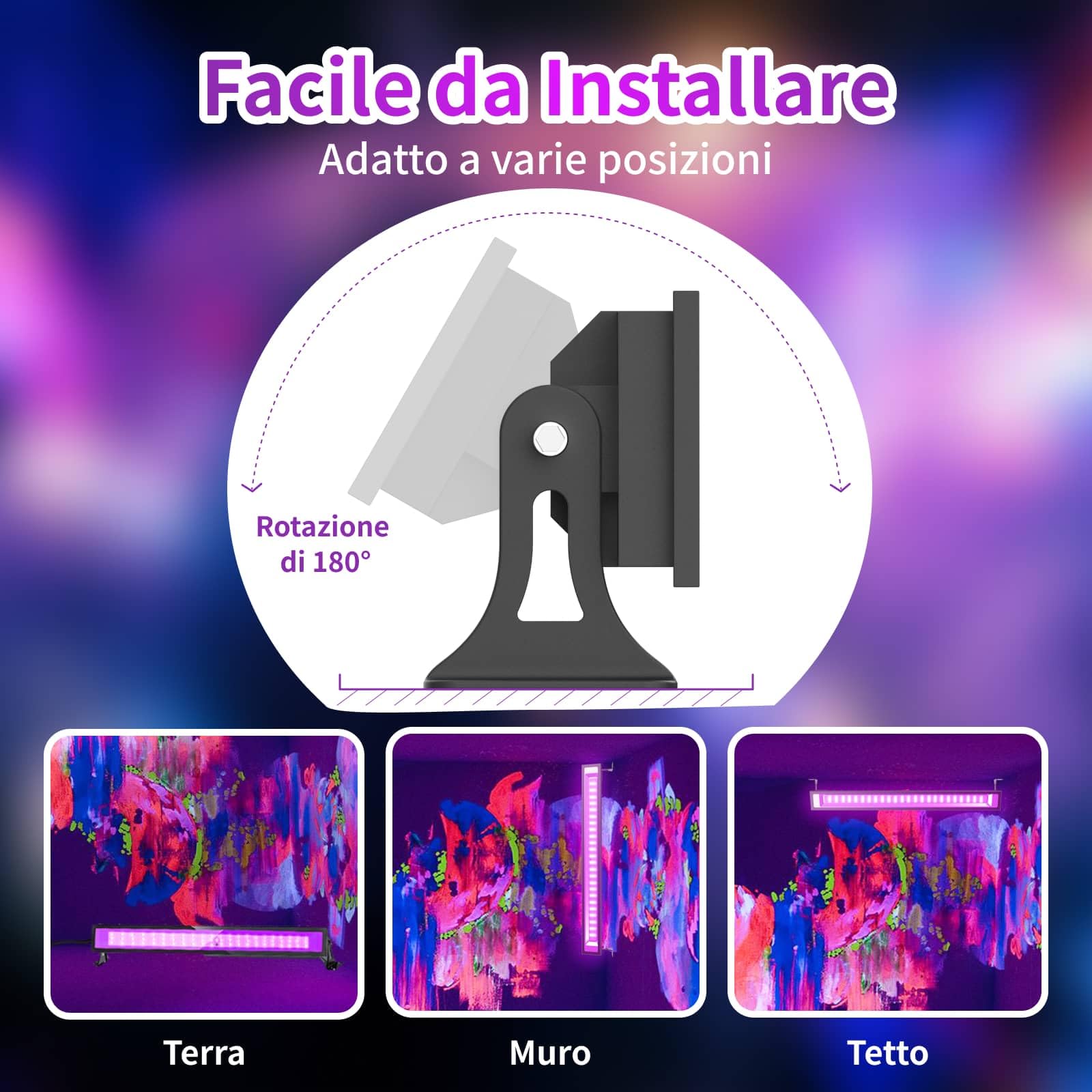 50W Luce Nera, 385nm Lampada UV LED Con Interruttore & Supporto Regolabile a 180°, IP66 Impermeabile, Proiettore di Luce UV per Halloween, Festa Glow - (1 Pacchetto)