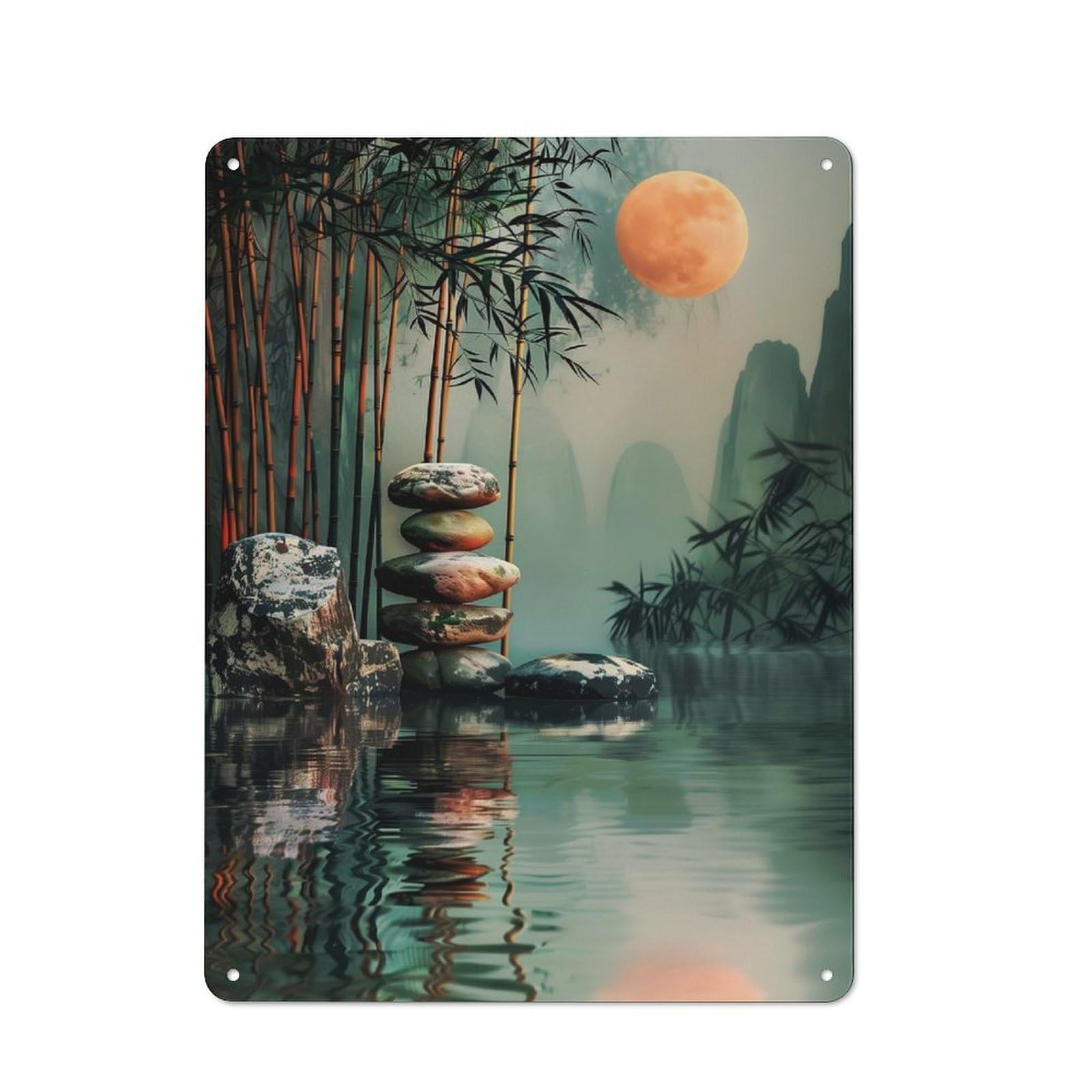 Junmoney Zen Garden Moon Workshop Style Garage Metal Sign 40X30cm Featuring Industrial Wall Art For Garage, Hobby Room, Office Or Man Cave