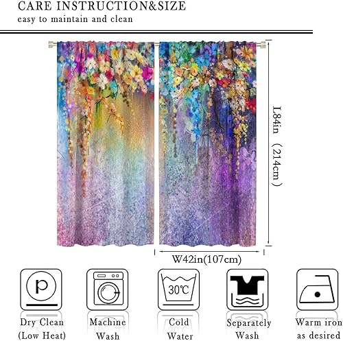 Miniatura 454 de Retro 70s Floral Blackout Window Curtains, Watercolor Flower Plant Rustic Modern Style Pattern Window Drapes, for Bedroom Living Room 42x45in 2